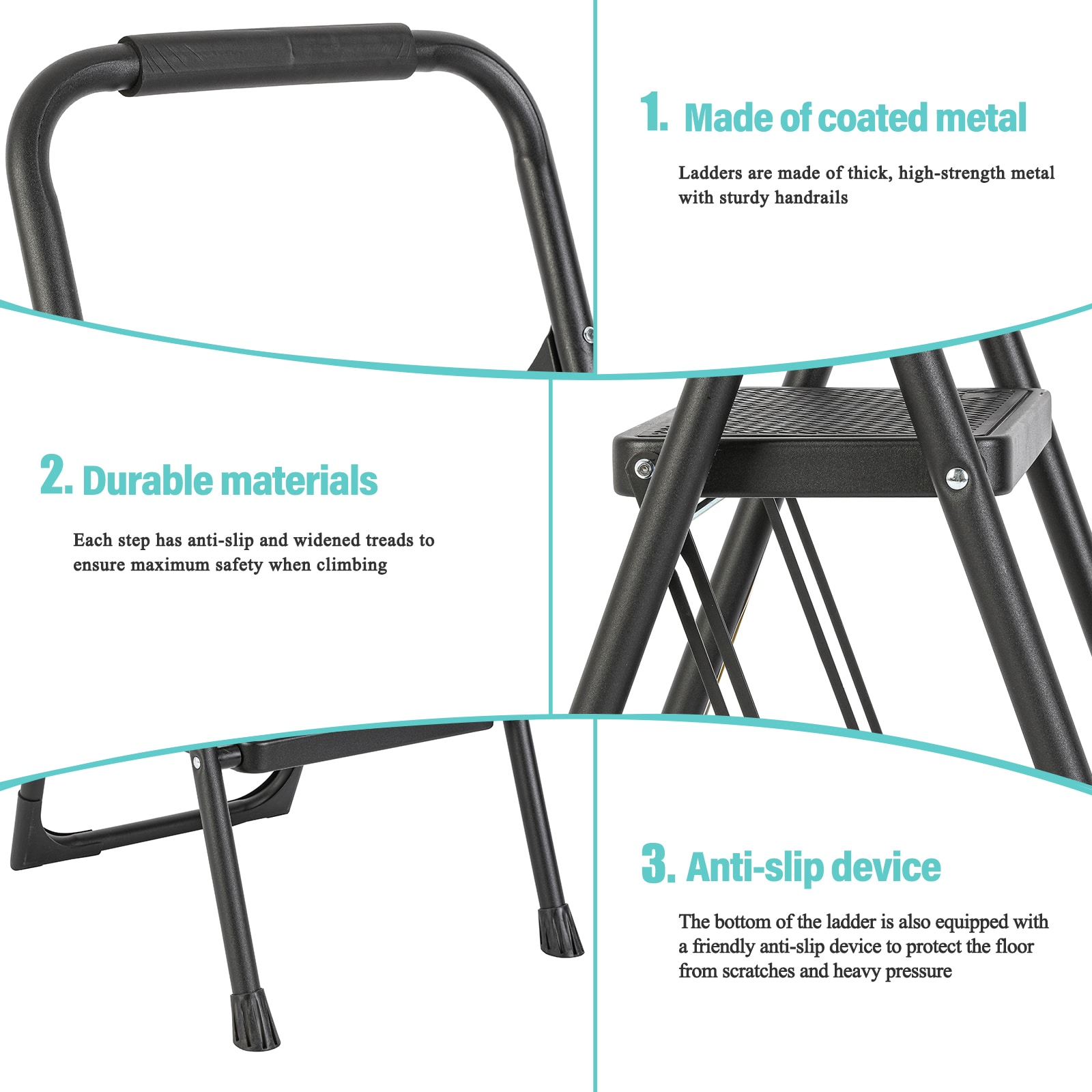 Banqueta plegable de acero negro Maocao Hoom 2 pasos con capacidad de 330 lb