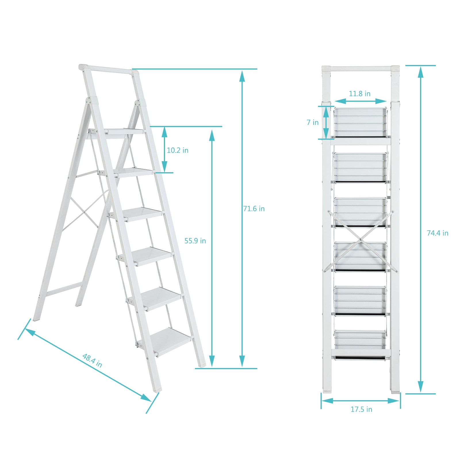 Taburete plegable blanco de aluminio con capacidad de 330 libras y 6 peldaños Maocao Hoom - Modelo JL-A4-L6S