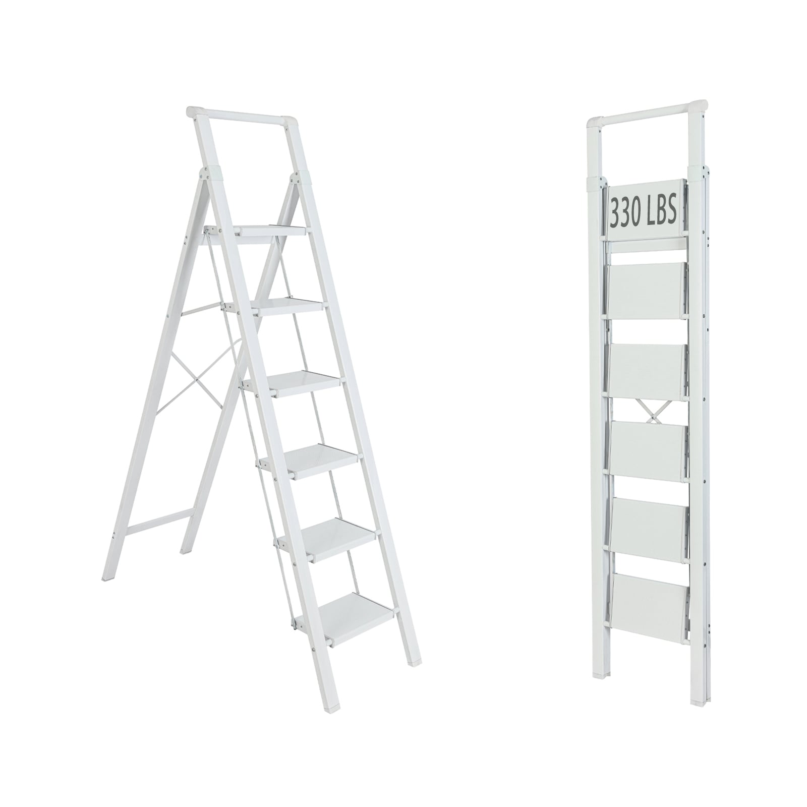 Taburete plegable blanco de aluminio con capacidad de 330 libras y 6 peldaños Maocao Hoom - Modelo JL-A4-L6S