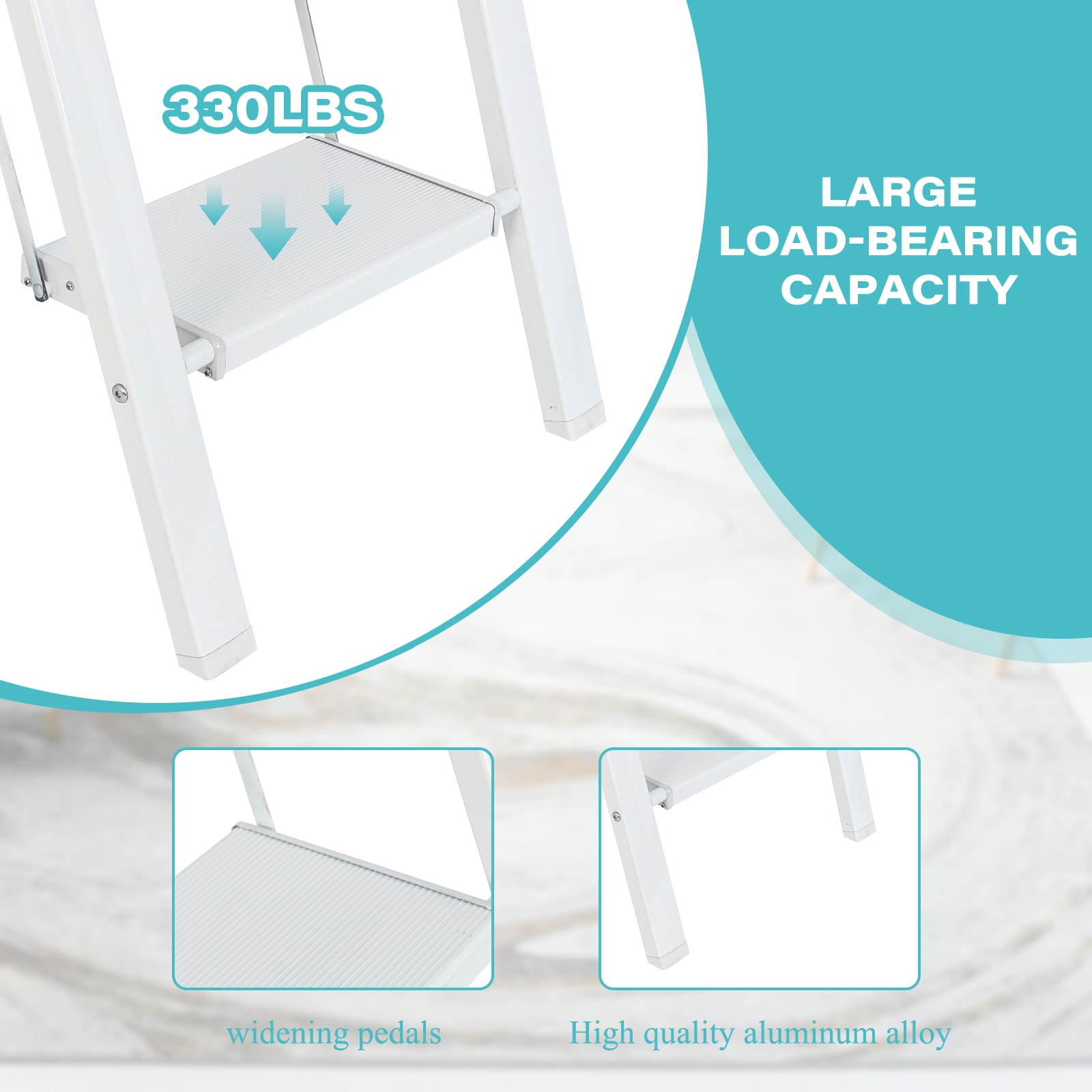Taburete plegable blanco de aluminio con capacidad de 330 libras y 6 peldaños Maocao Hoom - Modelo JL-A4-L6S