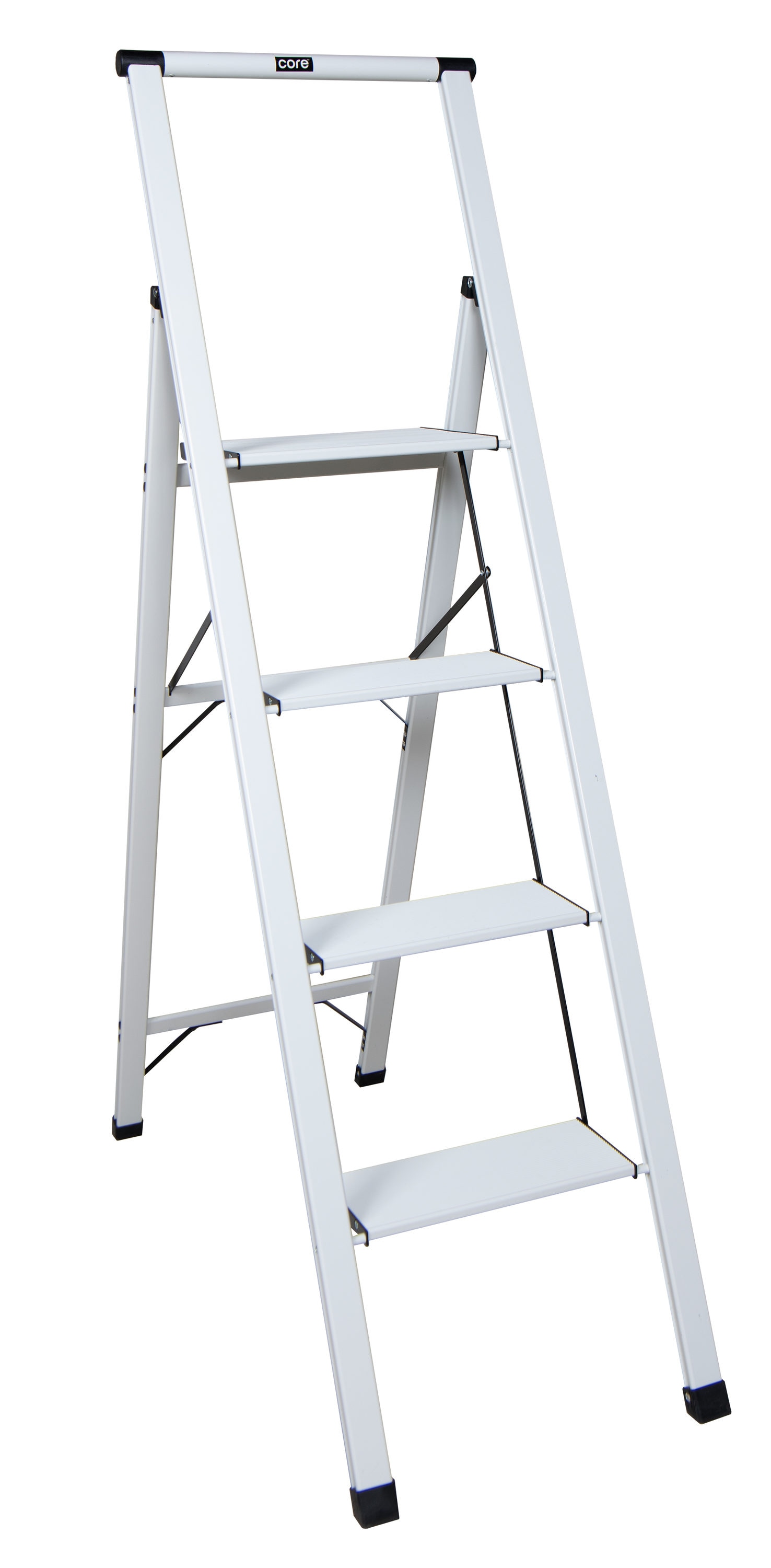Taburete Plegable de Aluminio Plateado Xtend+Climb SLIMLINE de 4 Pasos con Capacidad de 250 libras