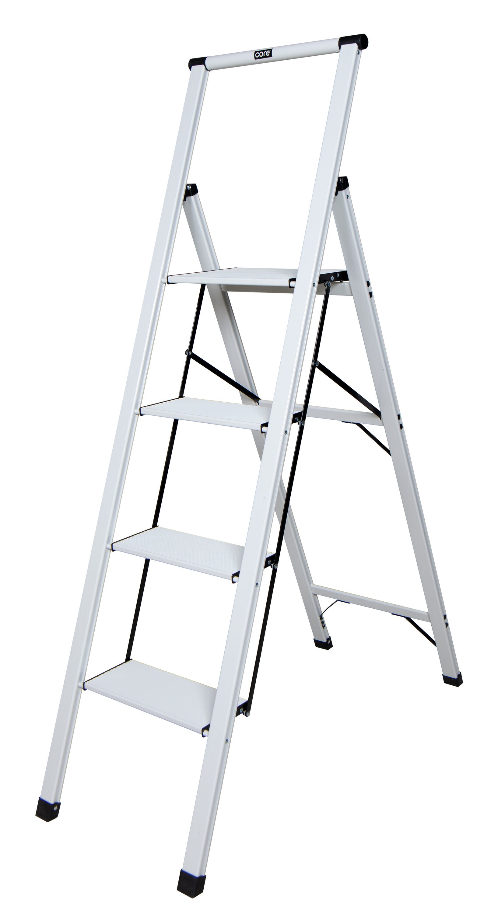 Taburete Plegable de Aluminio Plateado Xtend+Climb SLIMLINE de 4 Pasos con Capacidad de 250 libras