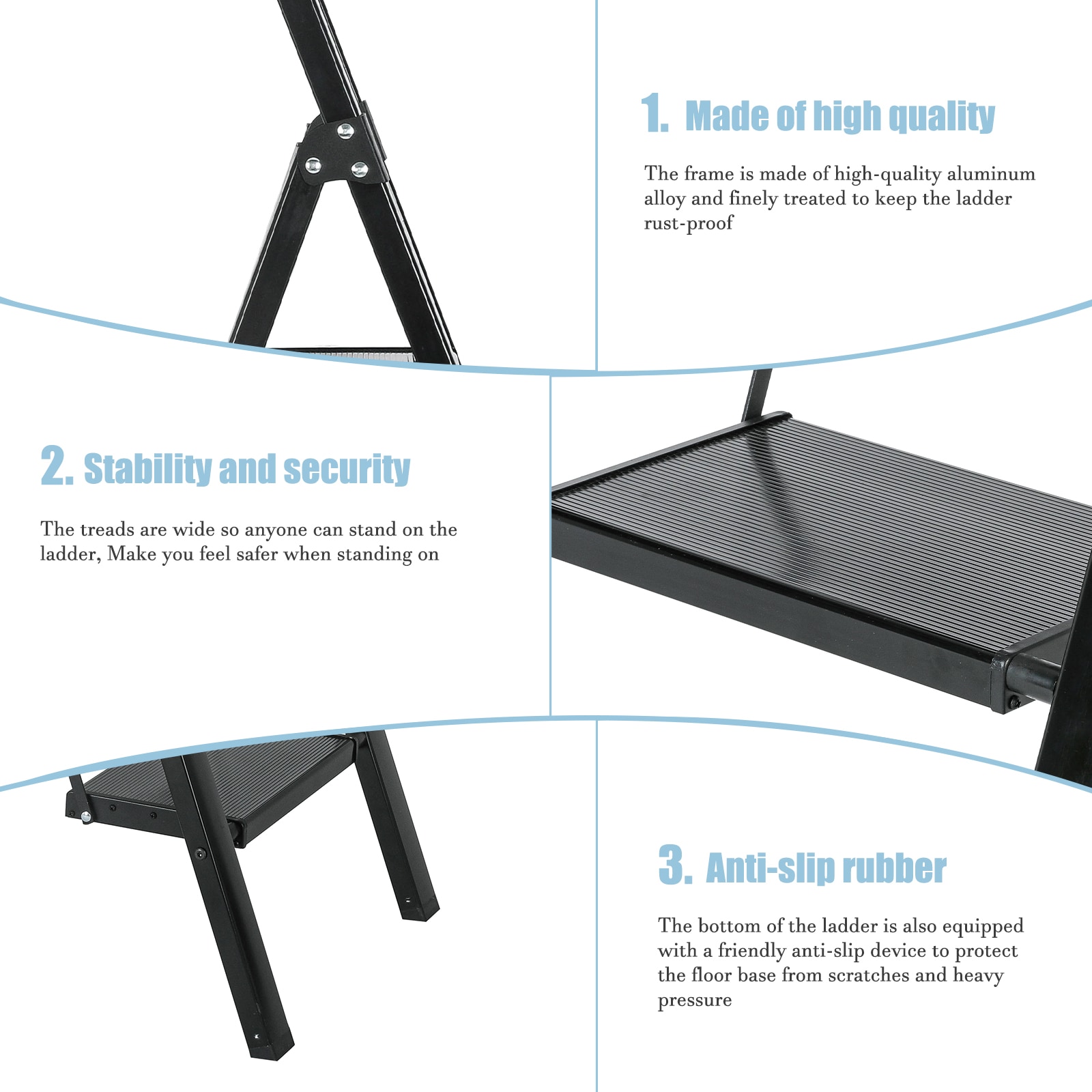 Escalón Plegable de Aluminio Negro con Capacidad de 330 lbs. de Maocao Hoom de 4 Pasos MZH43054