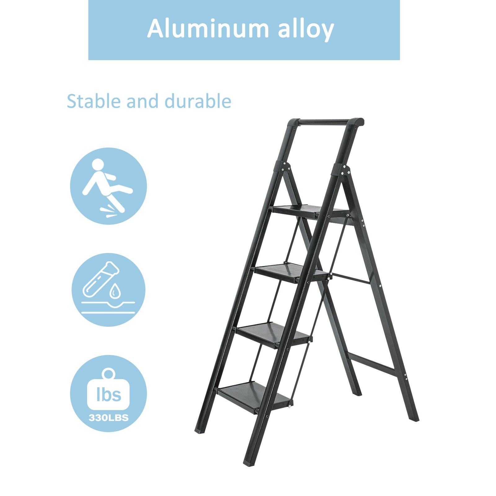 Escalón Plegable de Aluminio Negro con Capacidad de 330 lbs. de Maocao Hoom de 4 Pasos MZH43054