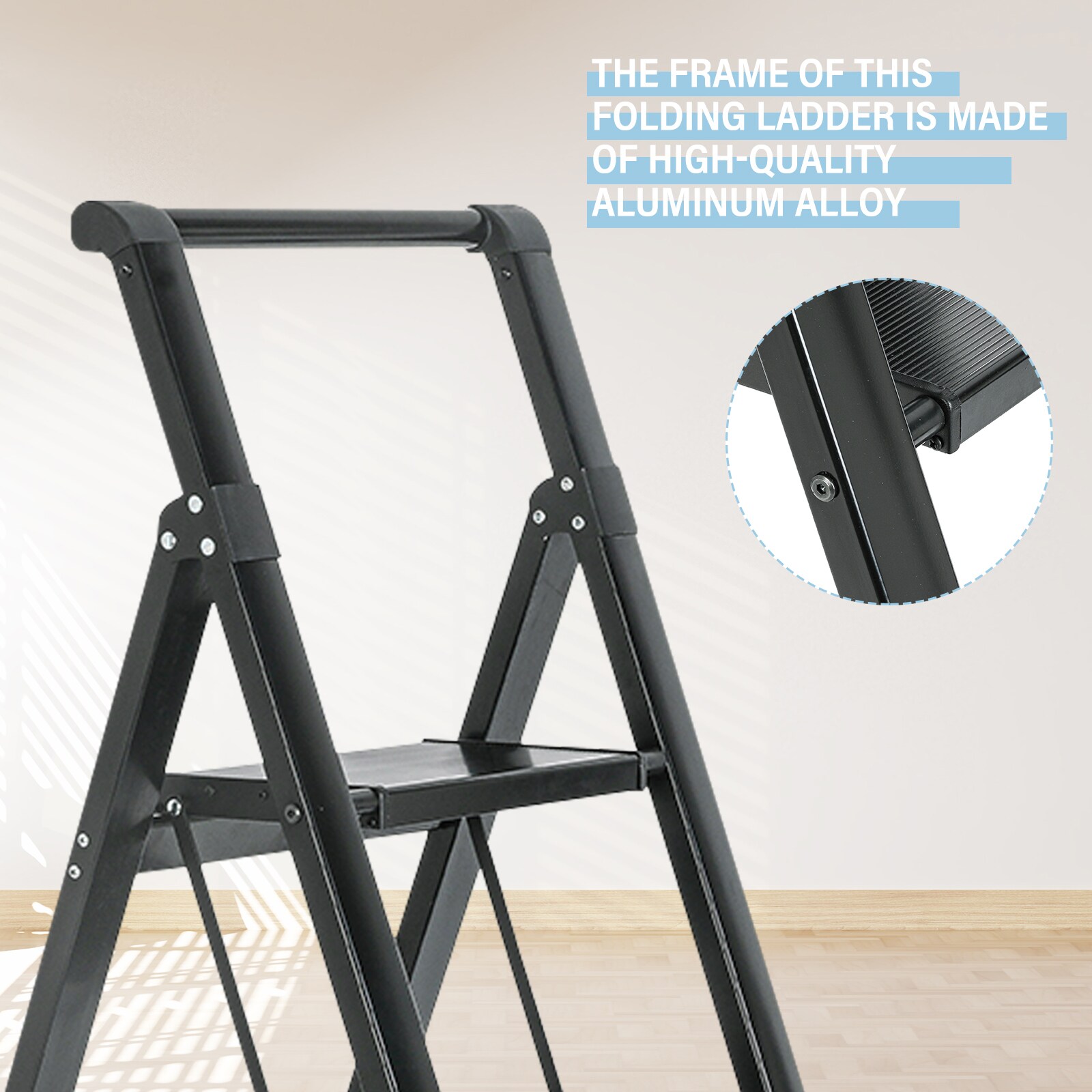 Escalón Plegable de Aluminio Negro con Capacidad de 330 lbs. de Maocao Hoom de 4 Pasos MZH43054