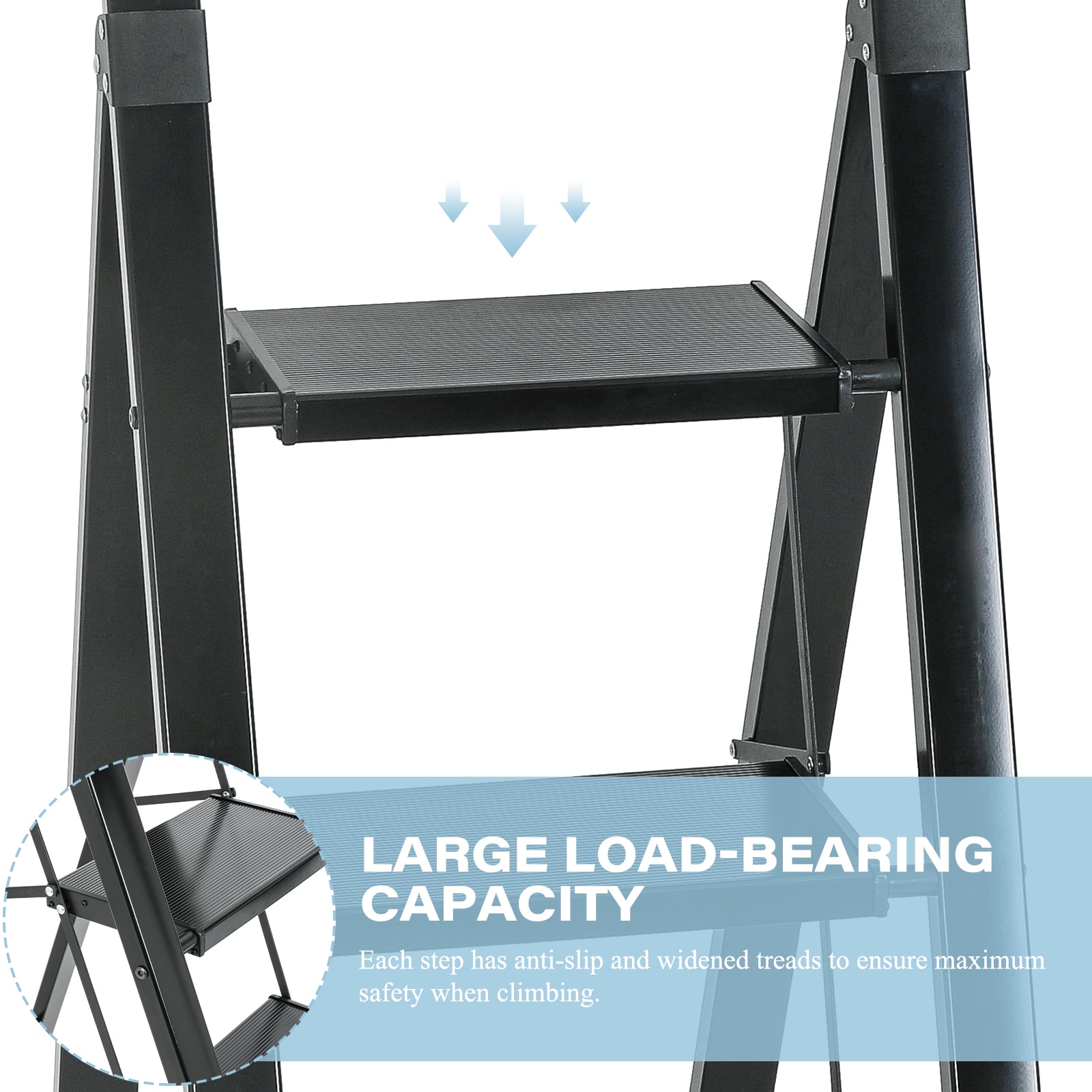 Escalón Plegable de Aluminio Negro con Capacidad de 330 lbs. de Maocao Hoom de 4 Pasos MZH43054