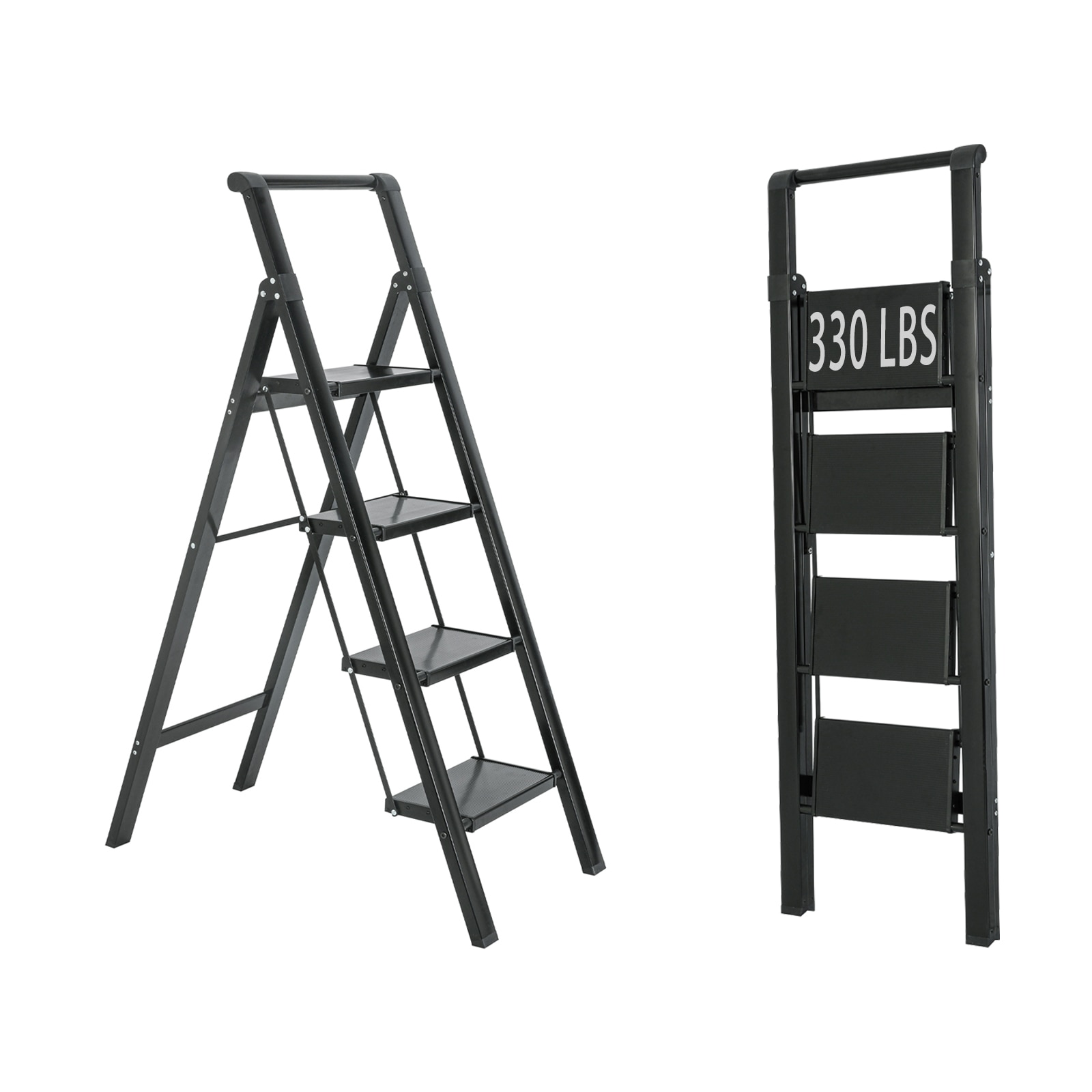 Escalón Plegable de Aluminio Negro con Capacidad de 330 lbs. de Maocao Hoom de 4 Pasos MZH43054