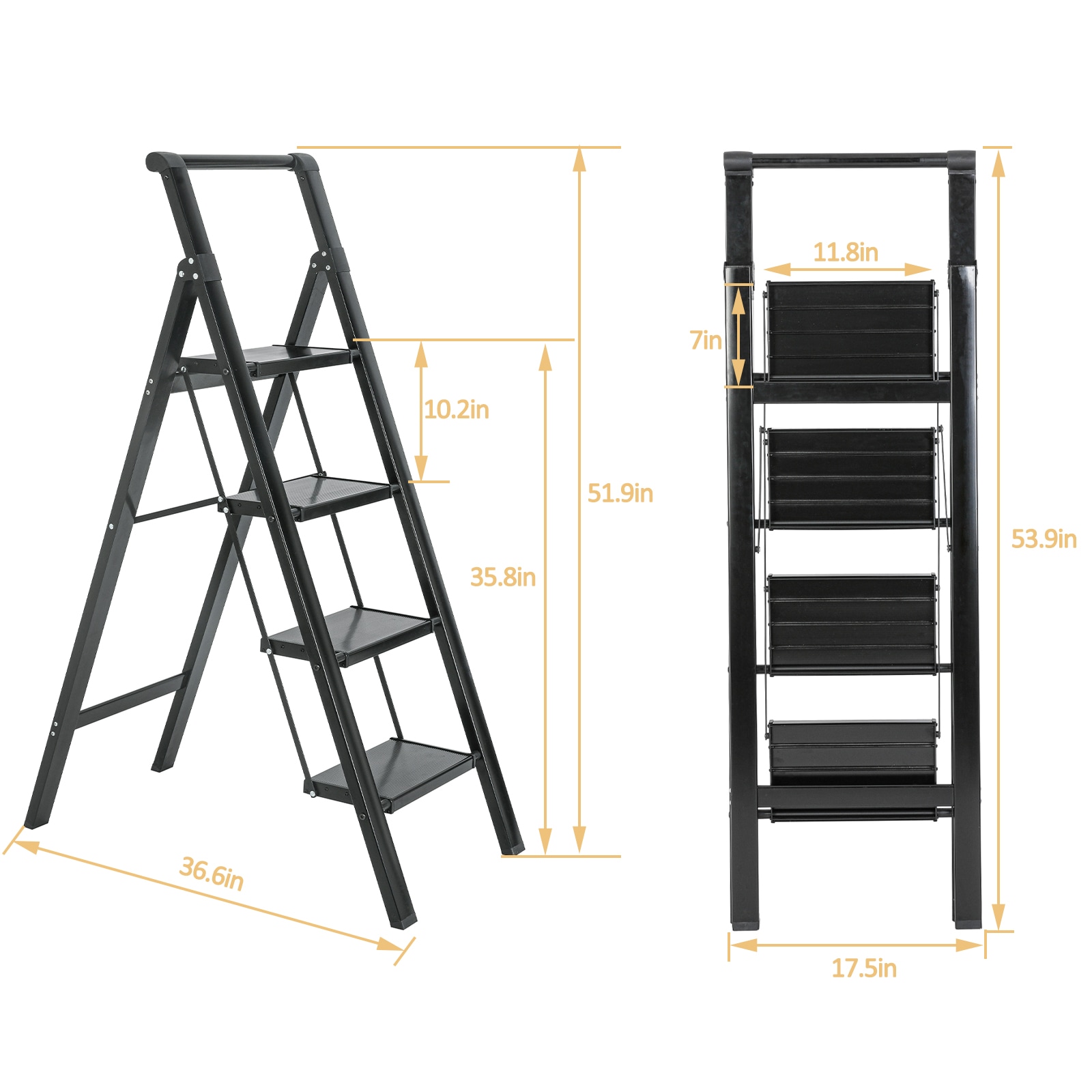 Escalón Plegable de Aluminio Negro con Capacidad de 330 lbs. de Maocao Hoom de 4 Pasos MZH43054