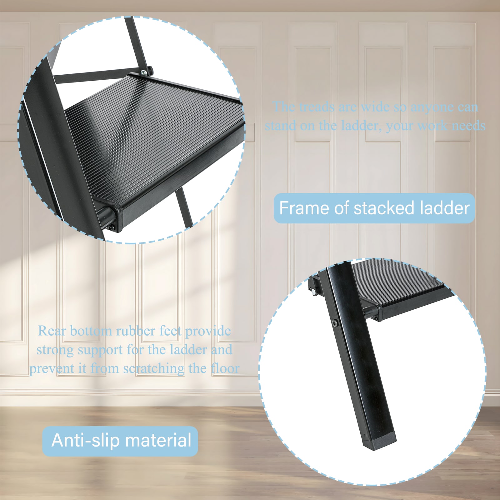 Escalón Plegable de Aluminio Negro con Capacidad de 330 lbs. de Maocao Hoom de 4 Pasos MZH43054