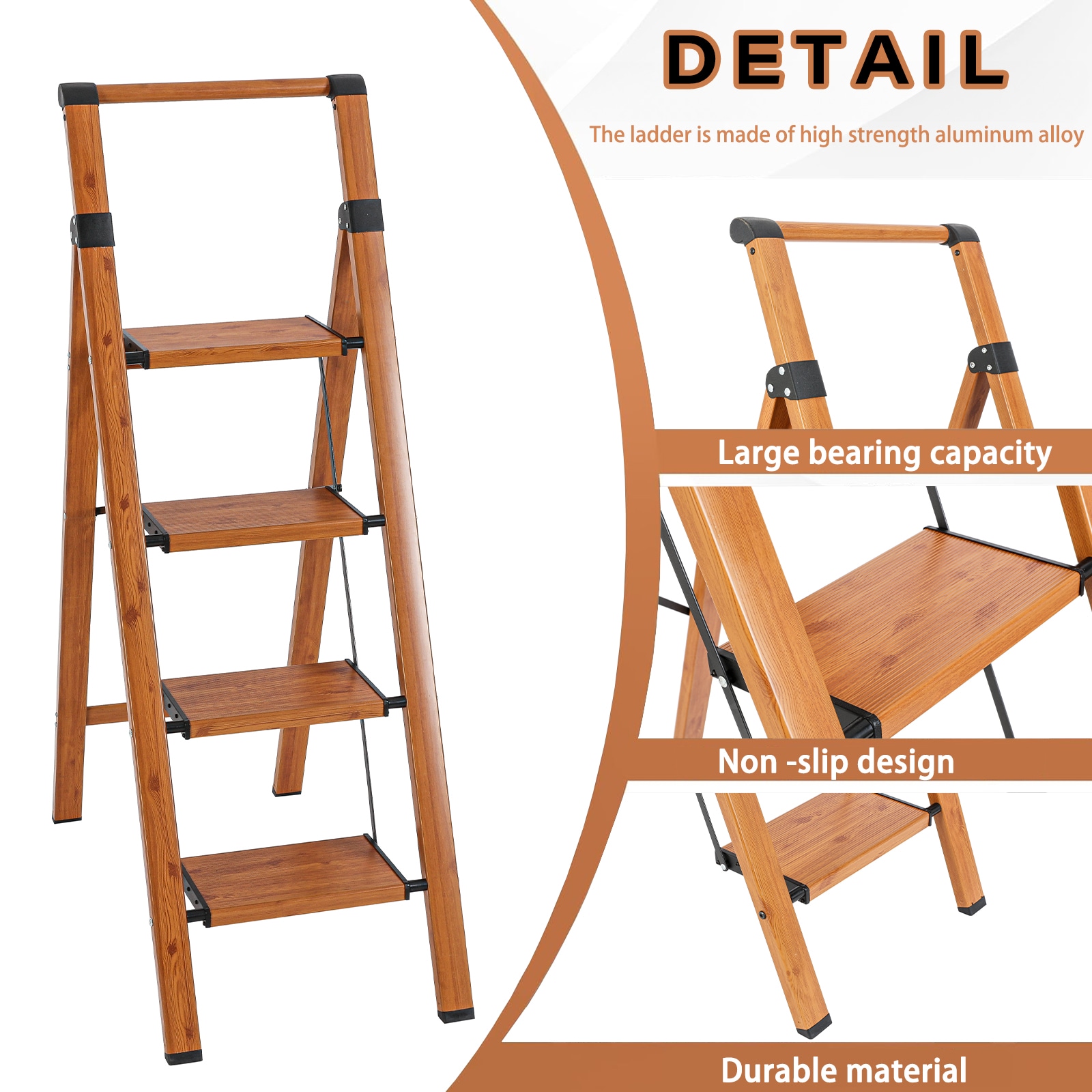 Banca escalera plegable de aluminio marrón Maocao Hoom 4 pasos con capacidad de 330 lb