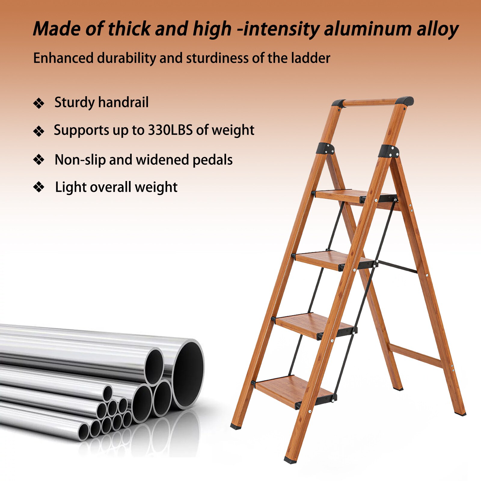 Banca escalera plegable de aluminio marrón Maocao Hoom 4 pasos con capacidad de 330 lb