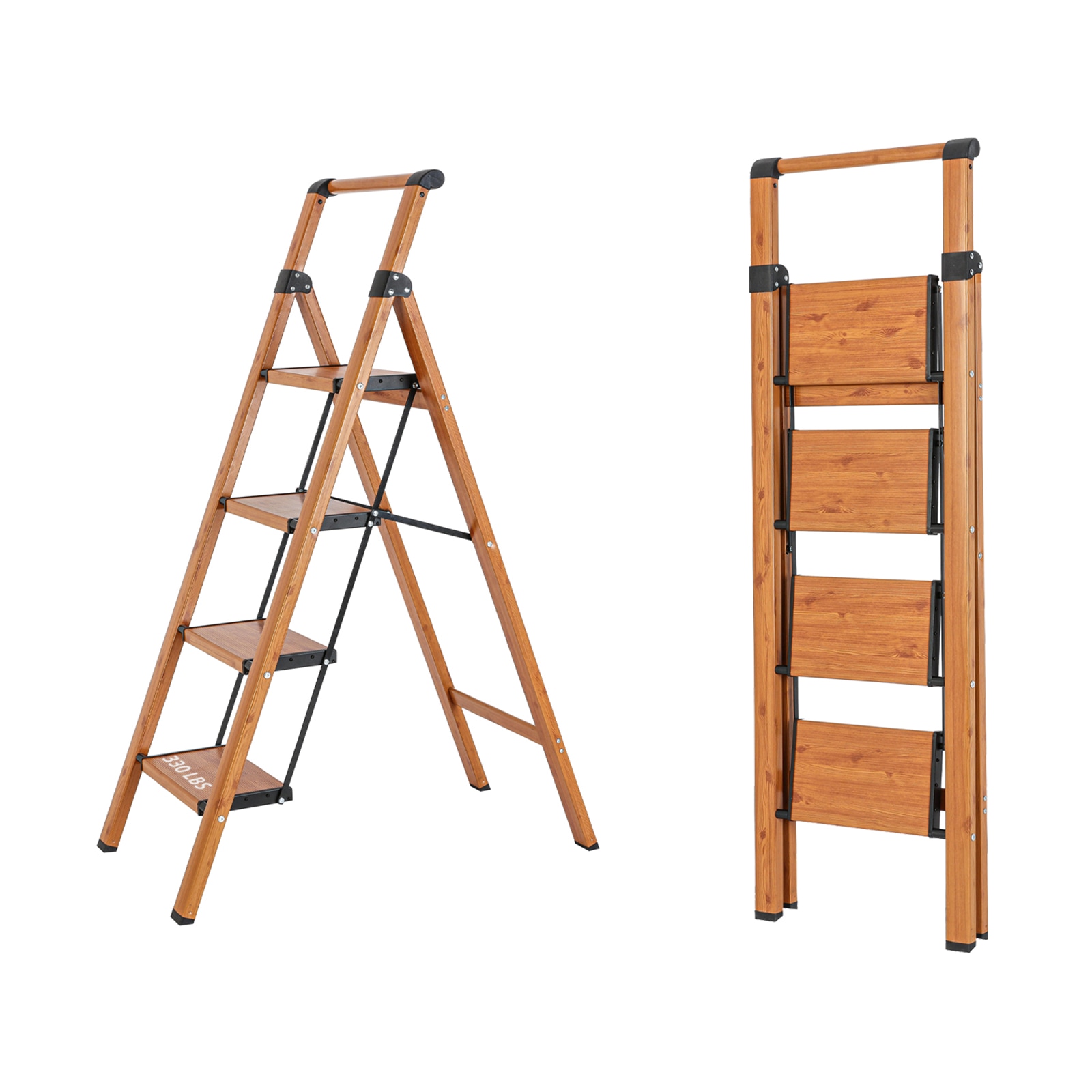Banca escalera plegable de aluminio marrón Maocao Hoom 4 pasos con capacidad de 330 lb