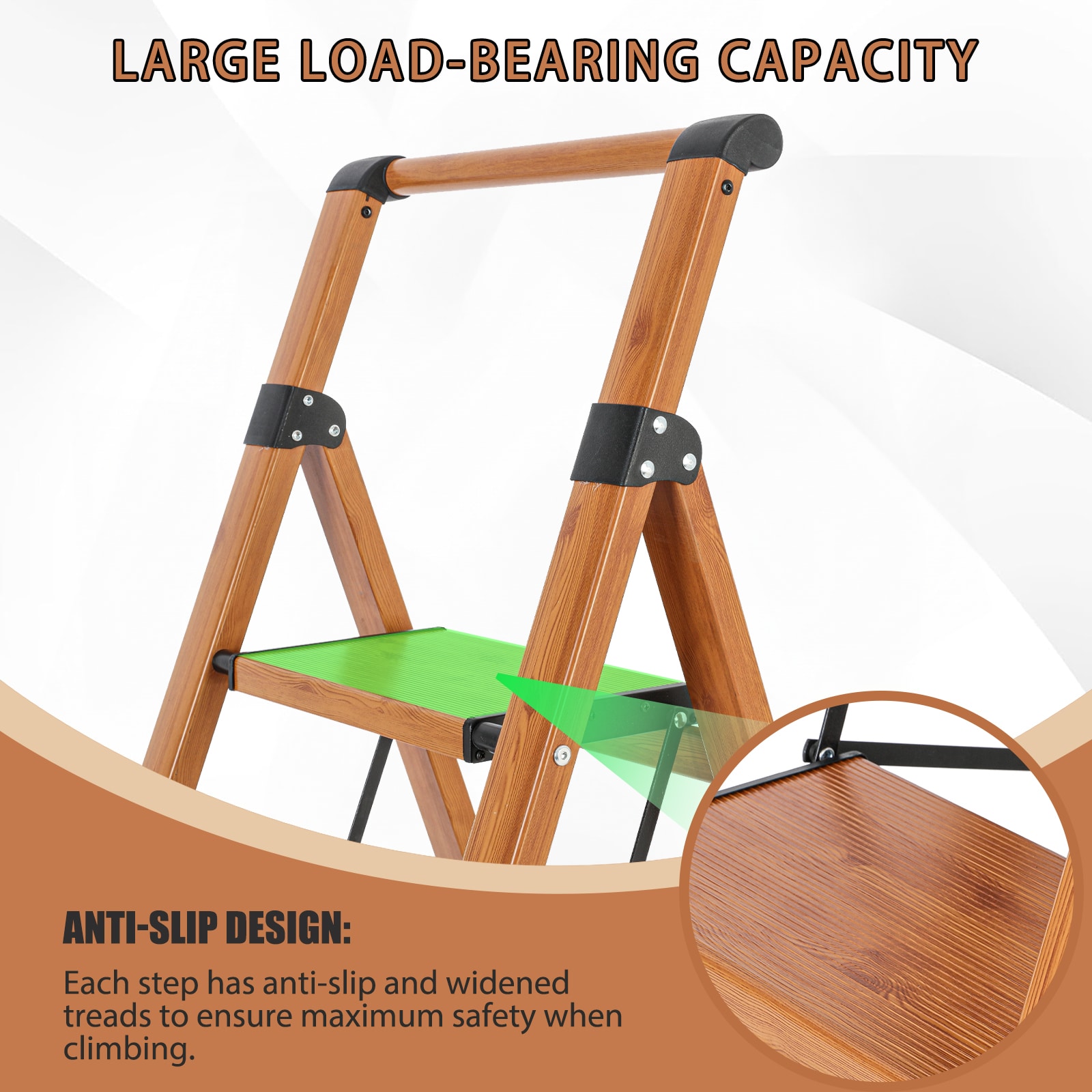 Banca escalera plegable de aluminio marrón Maocao Hoom 4 pasos con capacidad de 330 lb