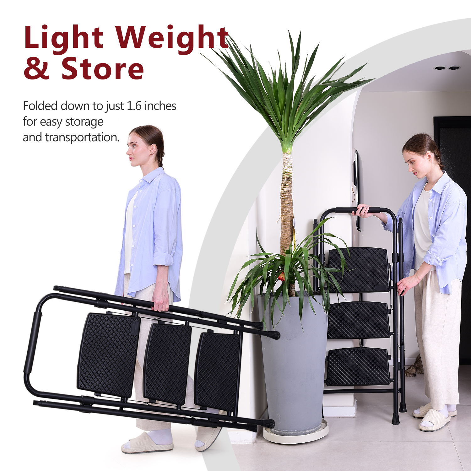 Banquillo Plegable de Acero Negro con Capacidad de 300 libras y 5 Pasos WELLFOR TL-HGY-35590