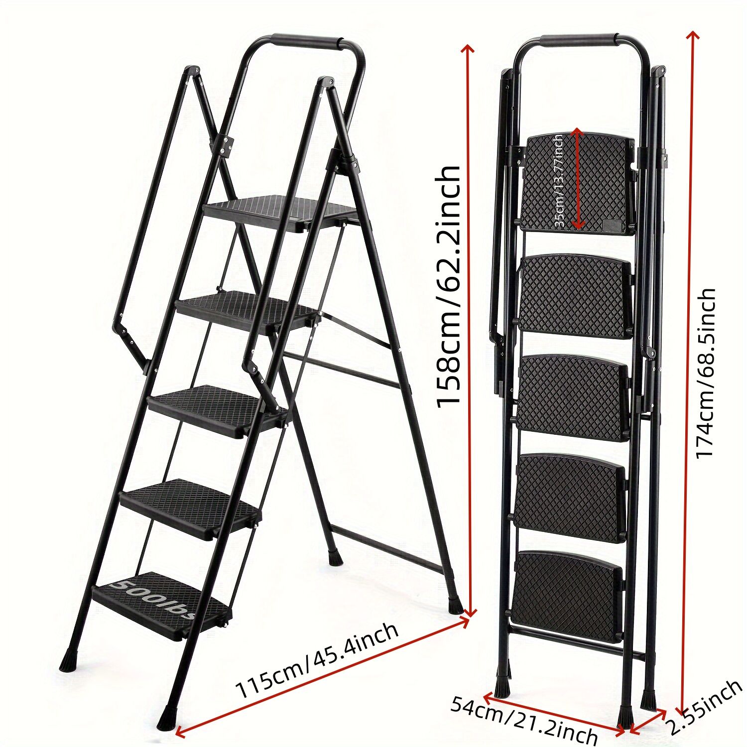 Banquillo Plegable de Acero Negro con Capacidad de 300 libras y 5 Pasos WELLFOR TL-HGY-35590