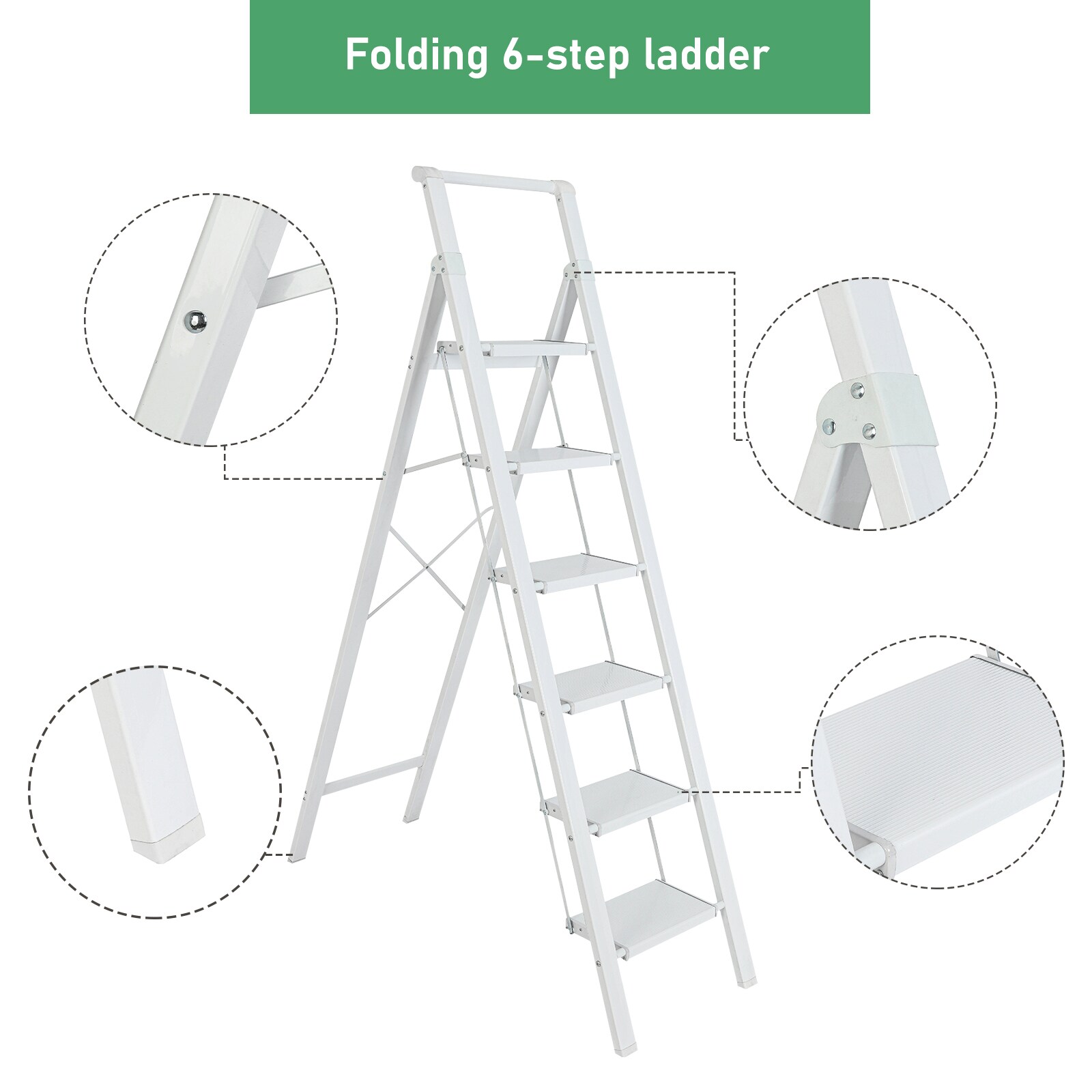 Taburete plegable blanco de aluminio Maocao Hoom de 6 peldaños con capacidad de 330 lb