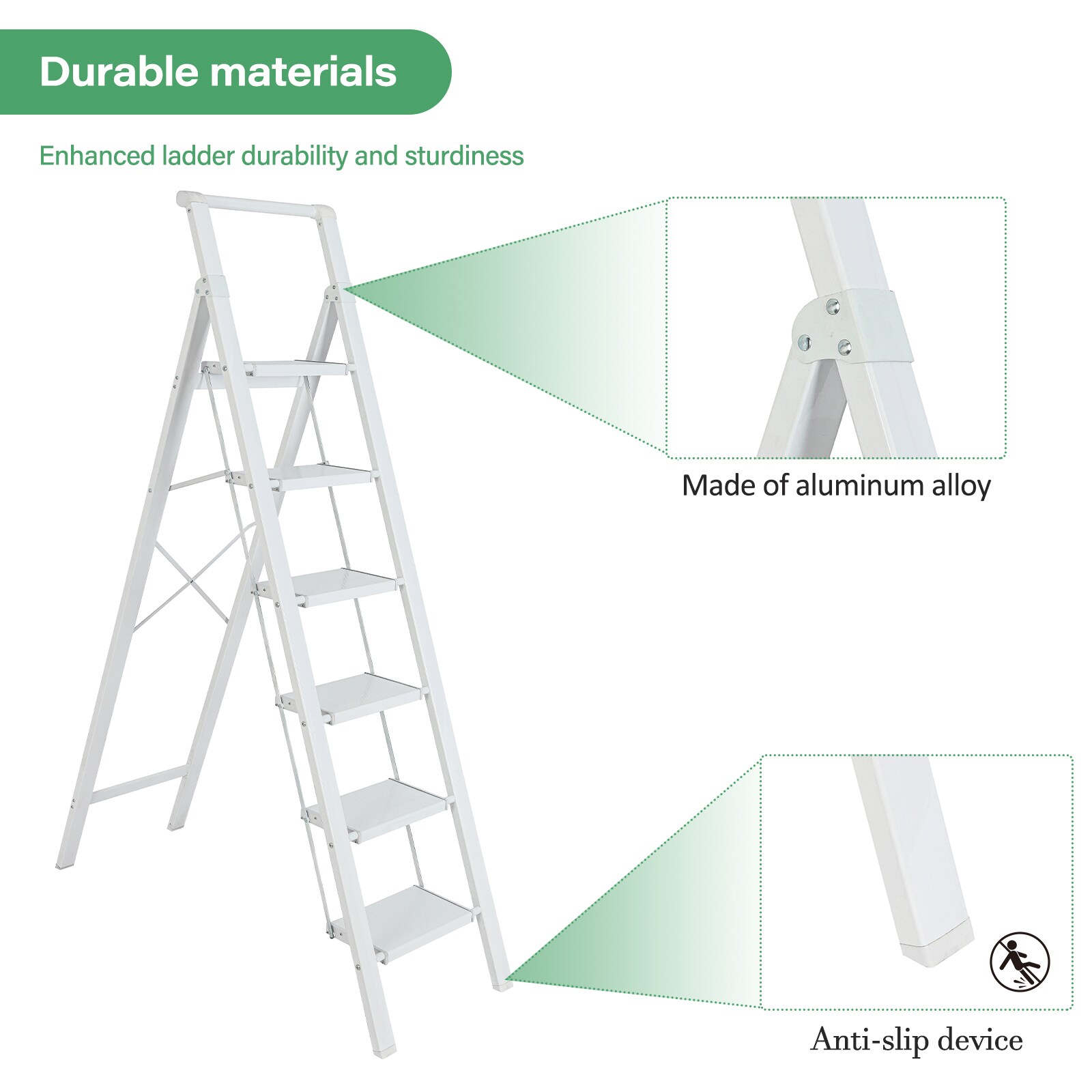 Taburete plegable blanco de aluminio Maocao Hoom de 6 peldaños con capacidad de 330 lb