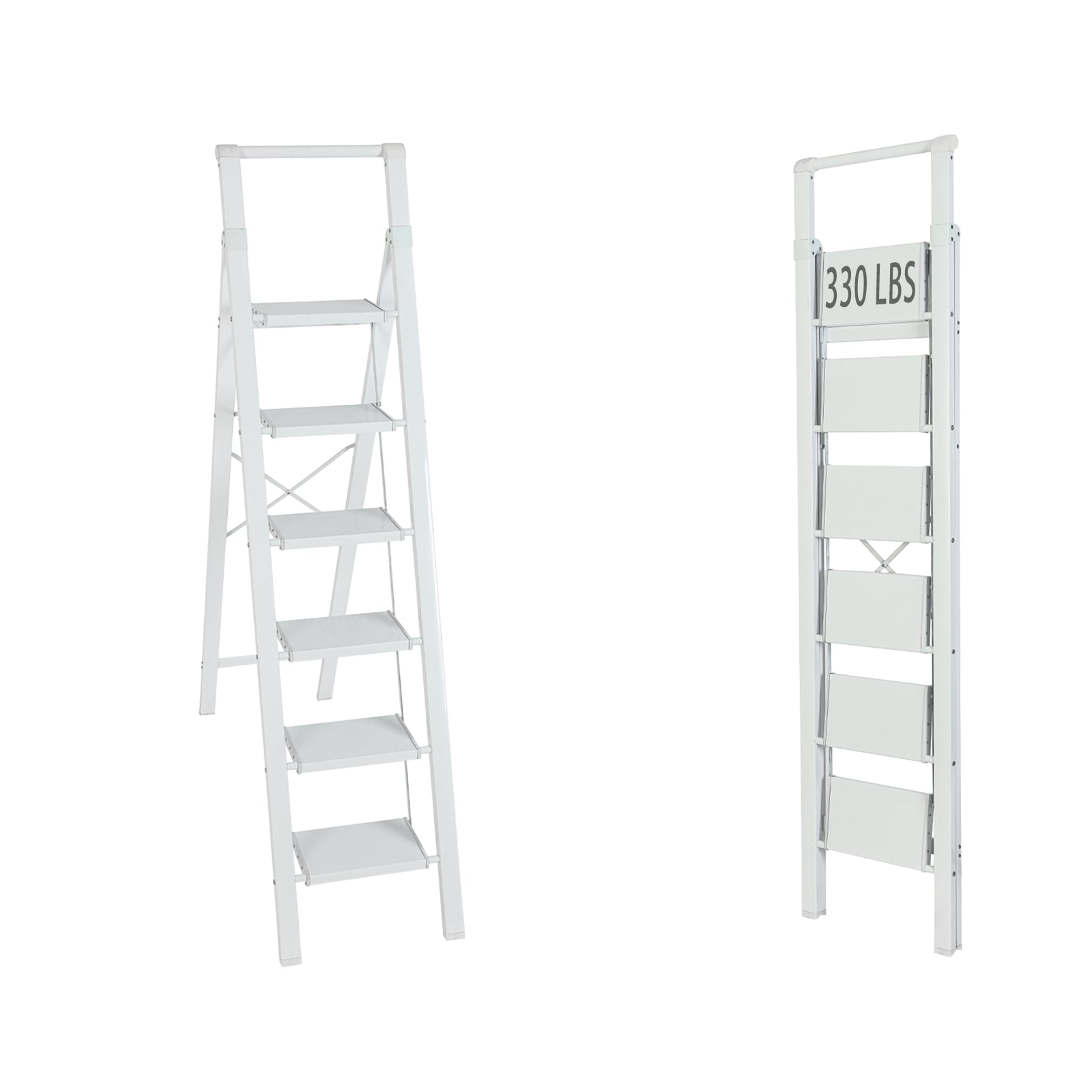 Taburete plegable blanco de aluminio Maocao Hoom de 6 peldaños con capacidad de 330 lb
