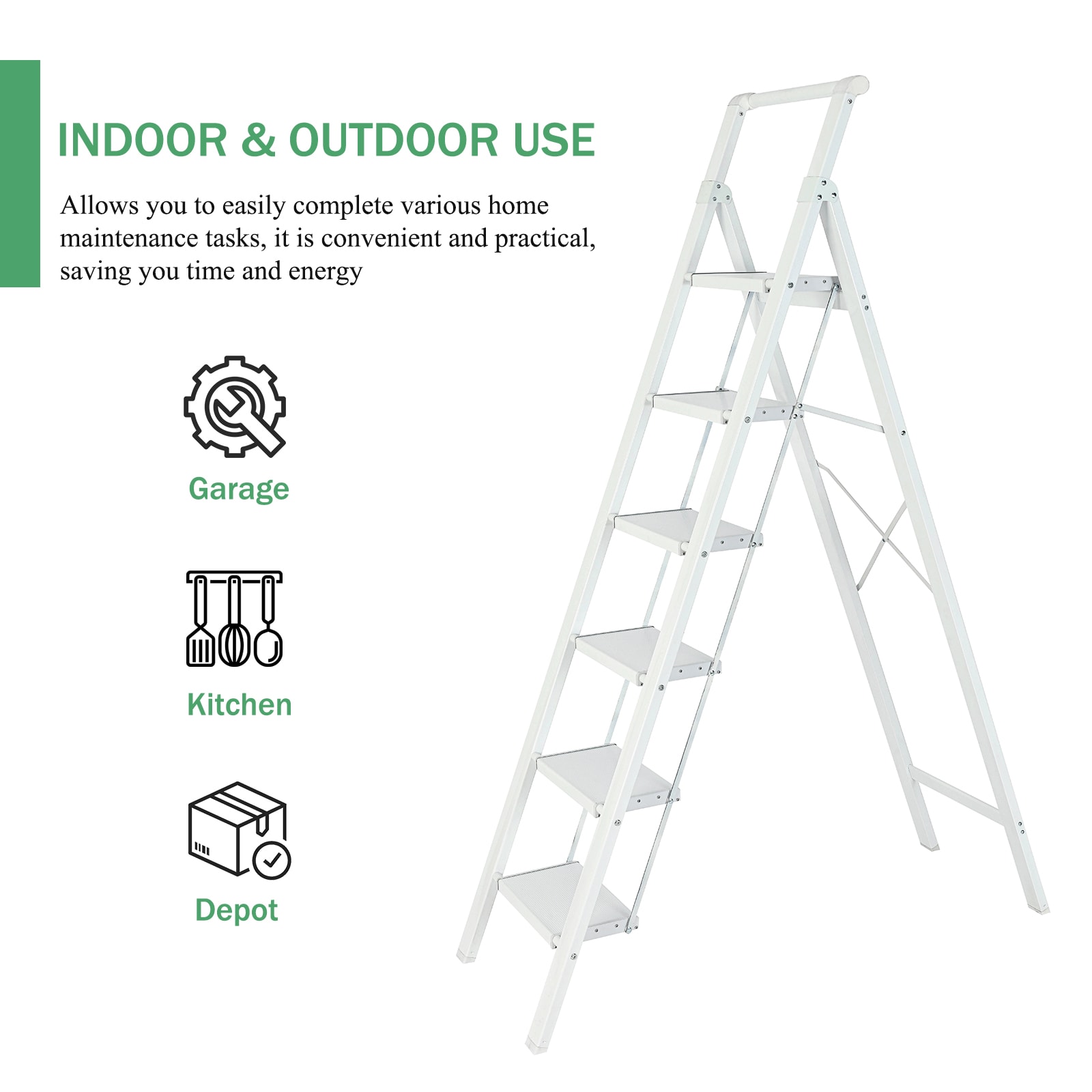 Taburete plegable blanco de aluminio Maocao Hoom de 6 peldaños con capacidad de 330 lb