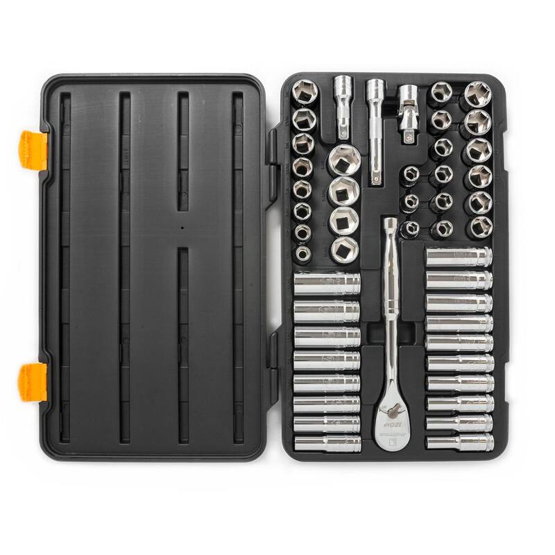 Juego de herramientas mecánicas GEARWRENCH 120XP de 1/2 pulgadas, con trinquete estándar y profundo de 6 puntos en medidas SAE/Métricas (49 piezas) - 80700P