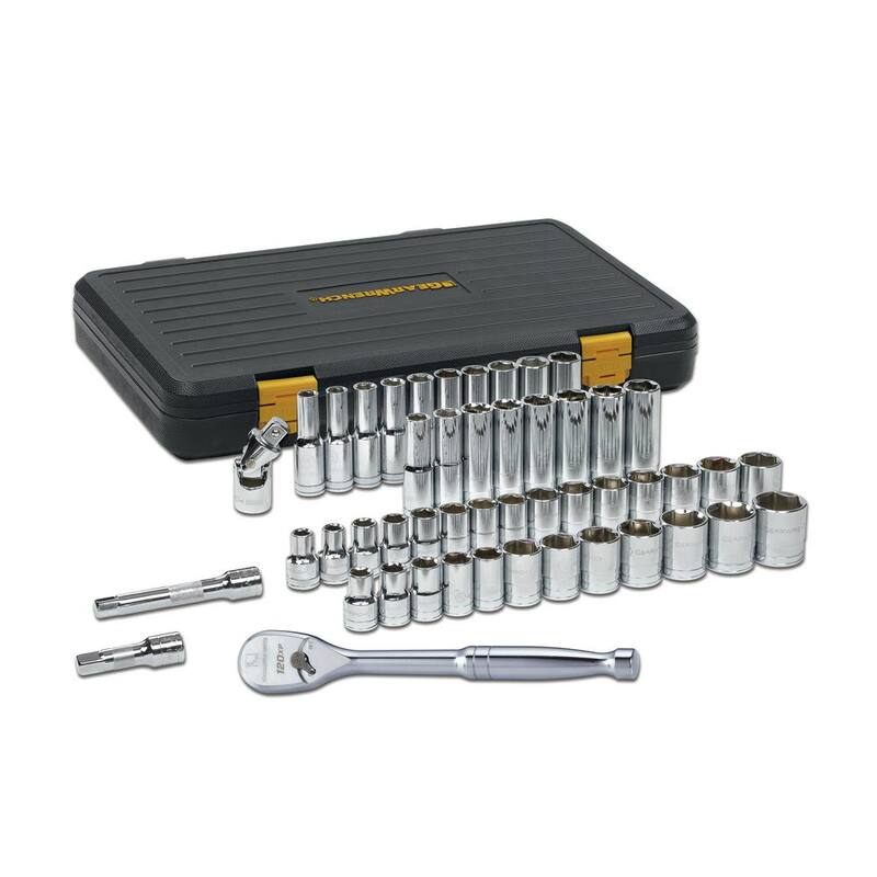 Juego de herramientas mecánicas GEARWRENCH 120XP de 1/2 pulgadas, con trinquete estándar y profundo de 6 puntos en medidas SAE/Métricas (49 piezas) - 80700P