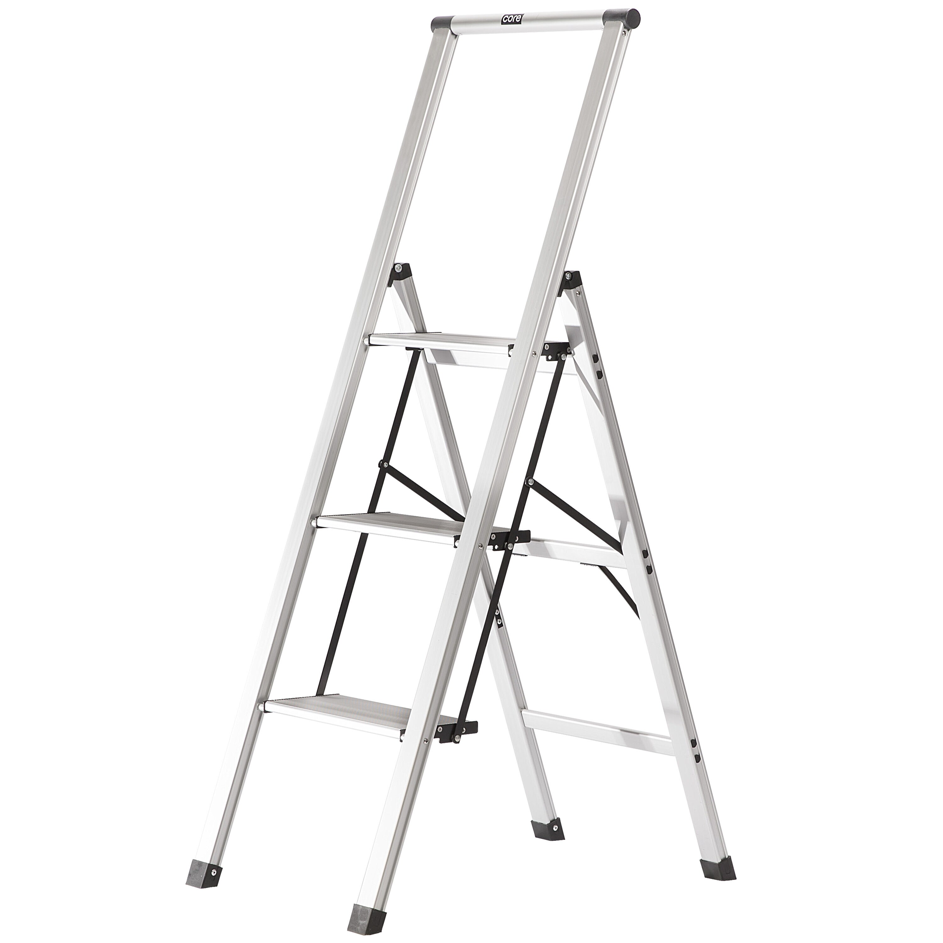 Escalera plegable de aluminio plateado Xtend+Climb SLIMLINE de 3 peldaños con capacidad de 250 libras. (SL3H LIGHT ALUMINUM)