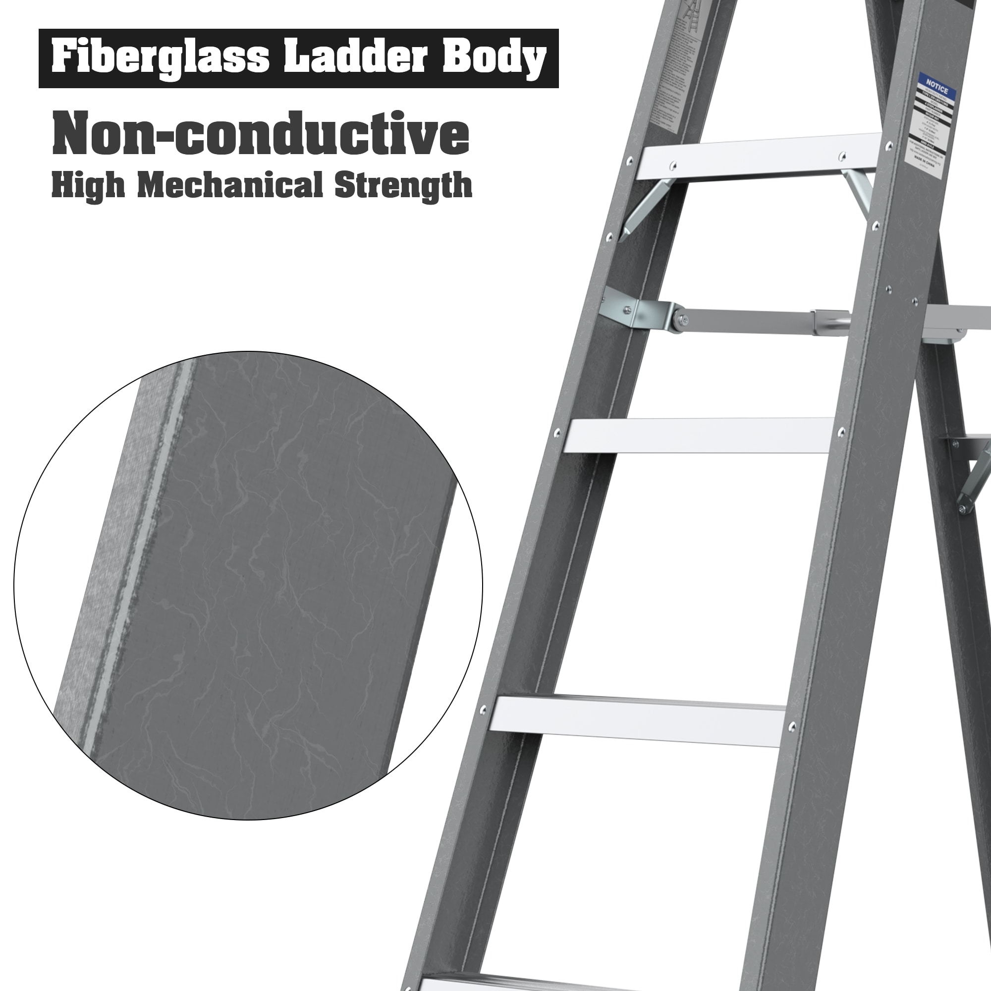 Taburete Plegable de Fibra de Vidrio Negro con Capacidad de 225 Libras WELLFOR de 4 Pasos TBG3824US