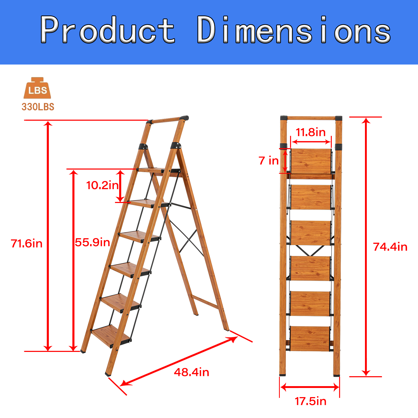 Taburete Plegable de Aluminio Marrón Maocao Hoom 6 Pasos con Capacidad de 330 lb - JL-A4-L6M