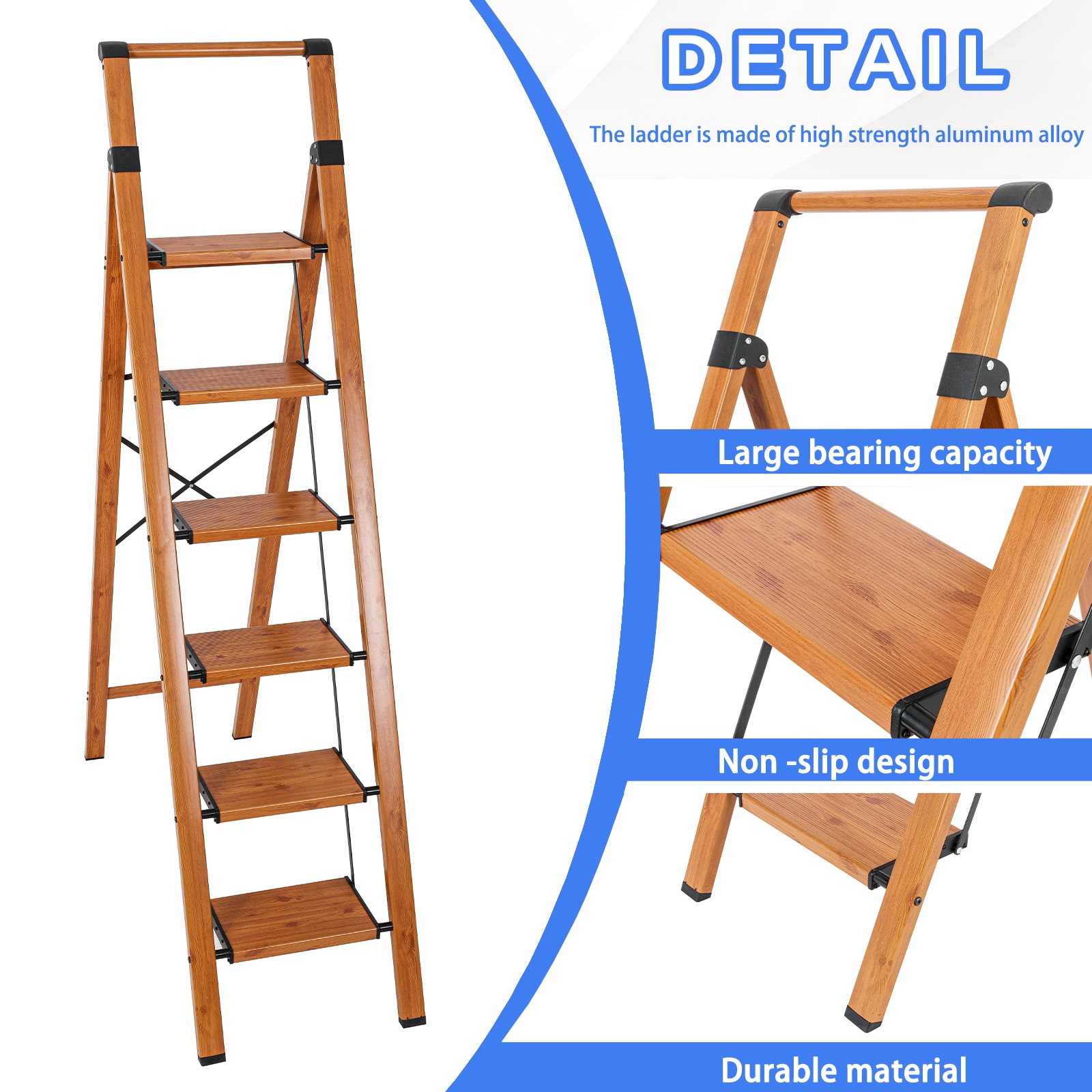 Taburete Plegable de Aluminio Marrón Maocao Hoom 6 Pasos con Capacidad de 330 lb - JL-A4-L6M
