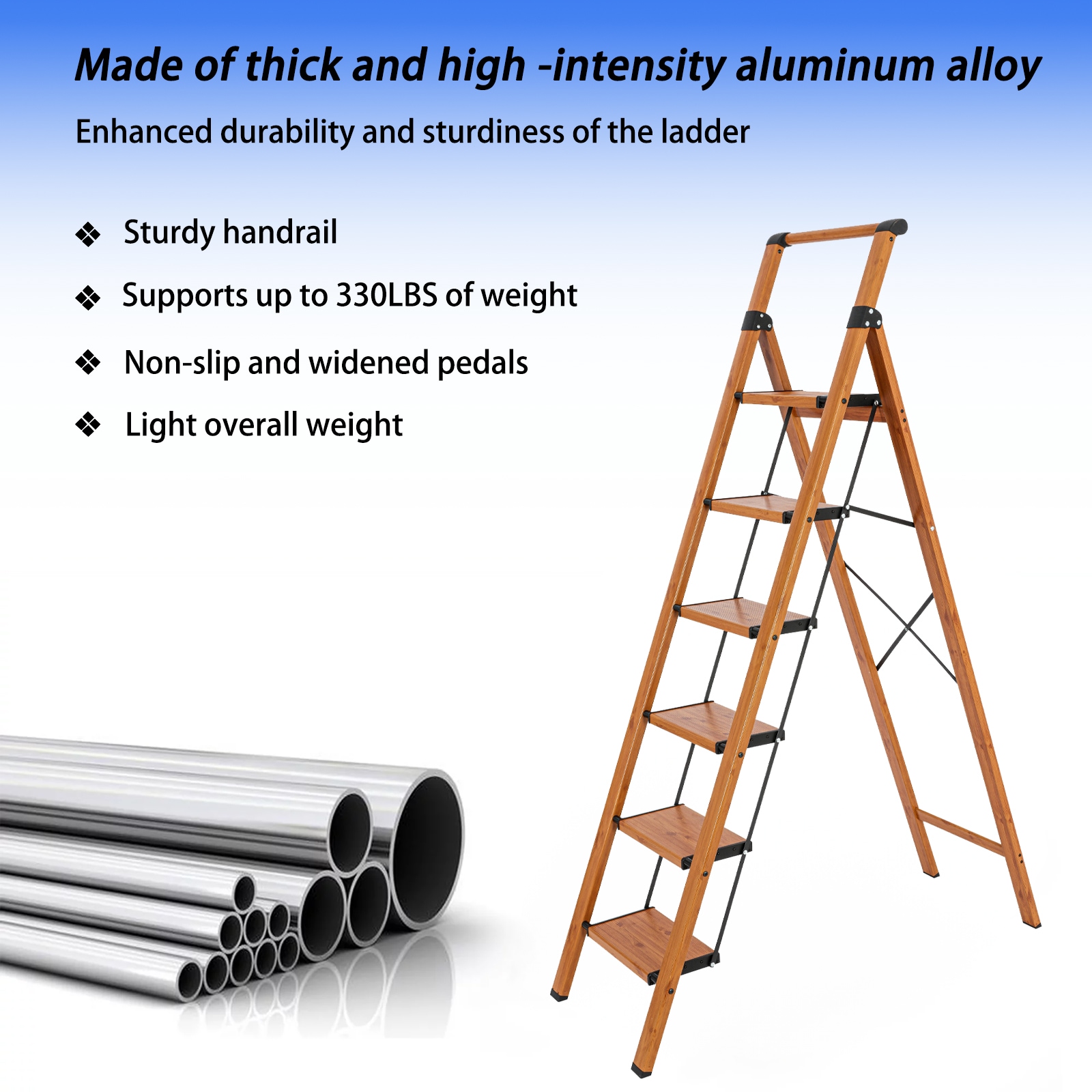 Taburete Plegable de Aluminio Marrón Maocao Hoom 6 Pasos con Capacidad de 330 lb - JL-A4-L6M