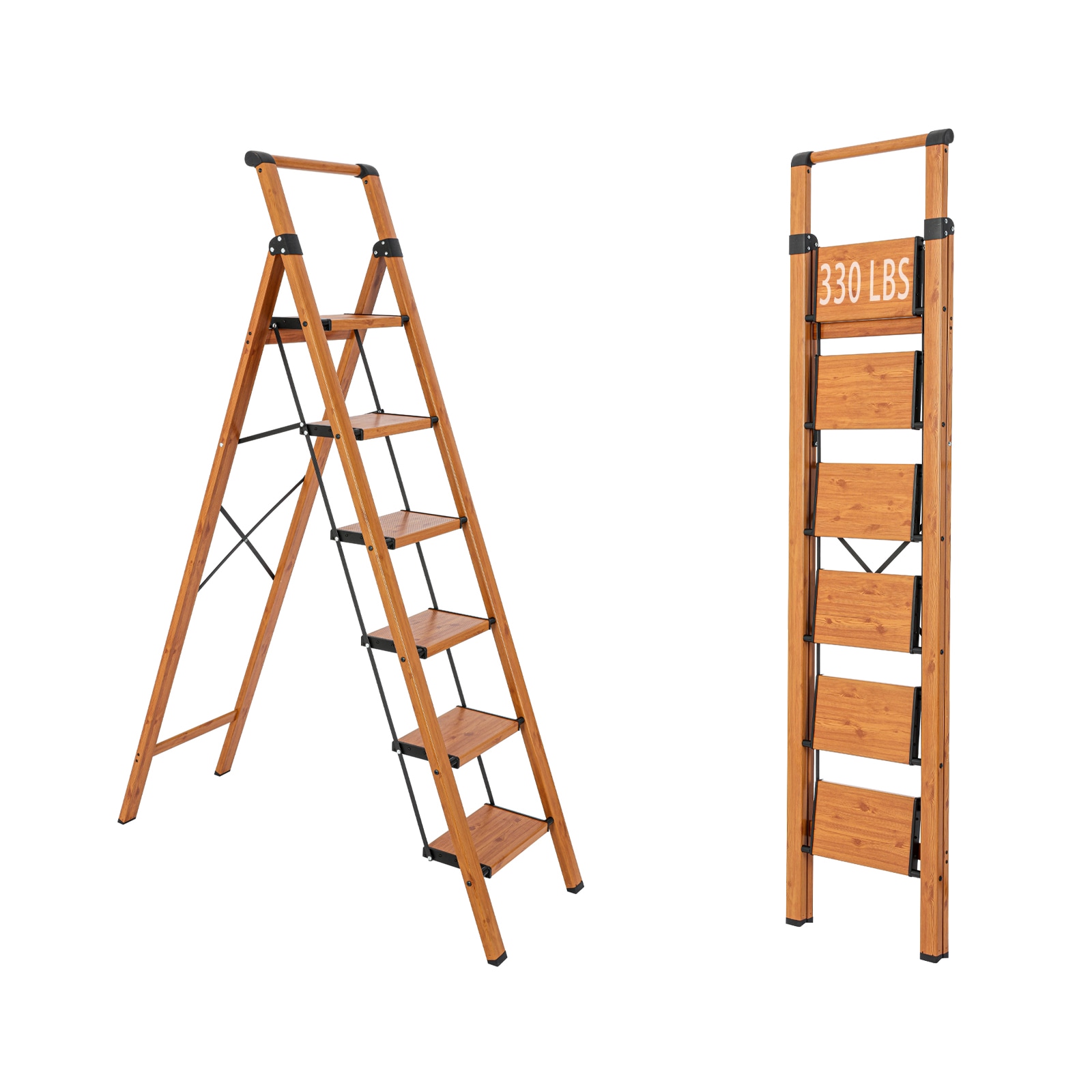 Taburete Plegable de Aluminio Marrón Maocao Hoom 6 Pasos con Capacidad de 330 lb - JL-A4-L6M