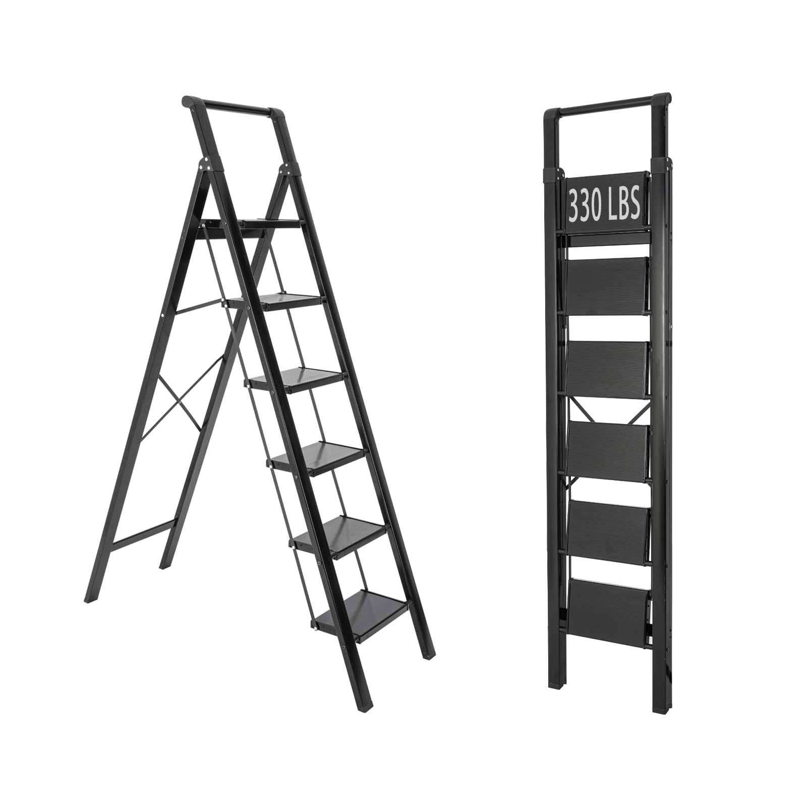 Taburete plegable Maocao Hoom de aluminio negro con capacidad de 330 libras y 6 escalones