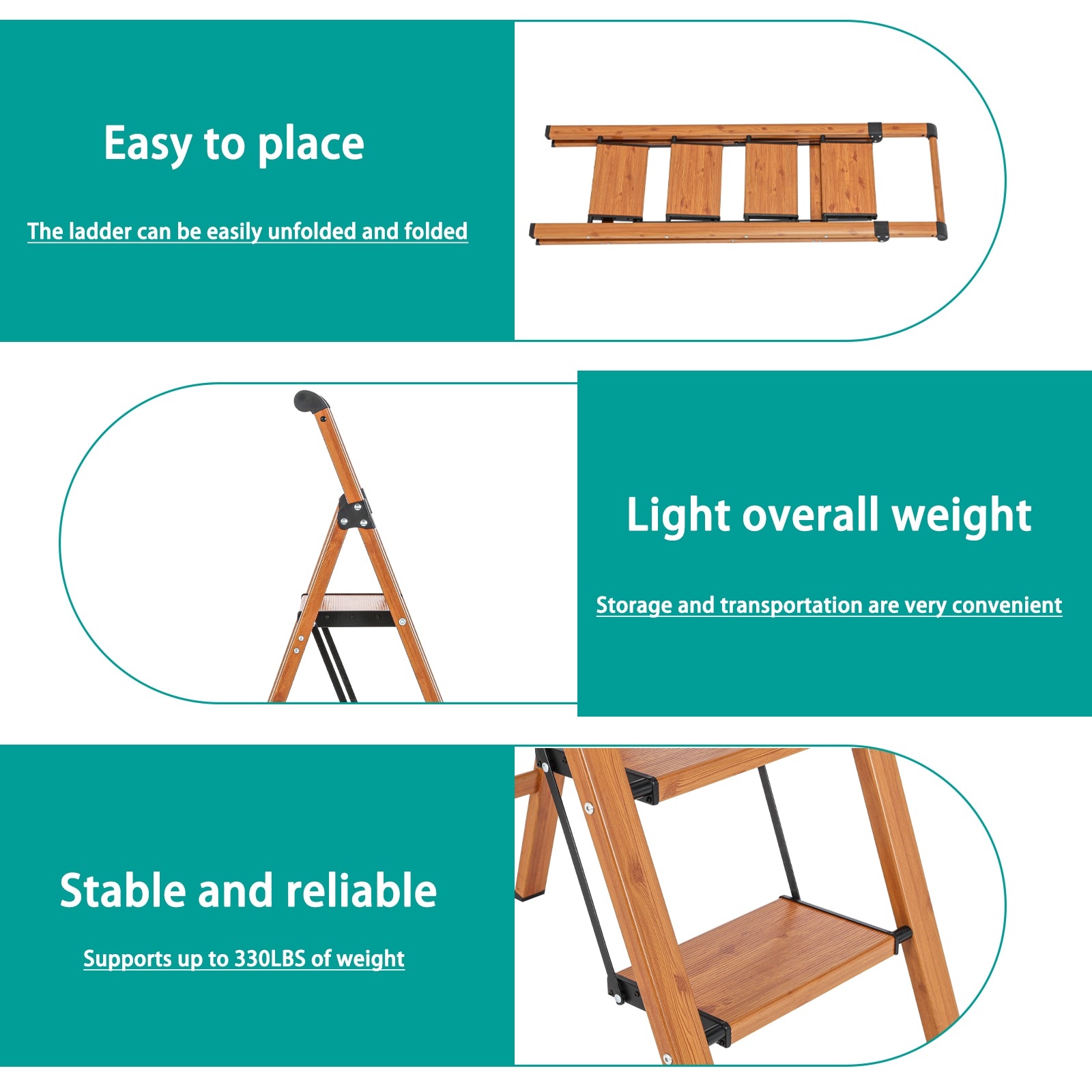 Banquito Plegable de Aluminio Marrón con Capacidad de 330 lb Maocao Hoom 4-Pasos GBK-C-FT01Y