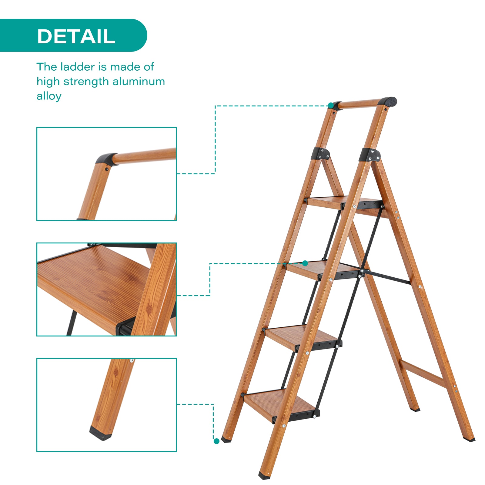 Banquito Plegable de Aluminio Marrón con Capacidad de 330 lb Maocao Hoom 4-Pasos GBK-C-FT01Y