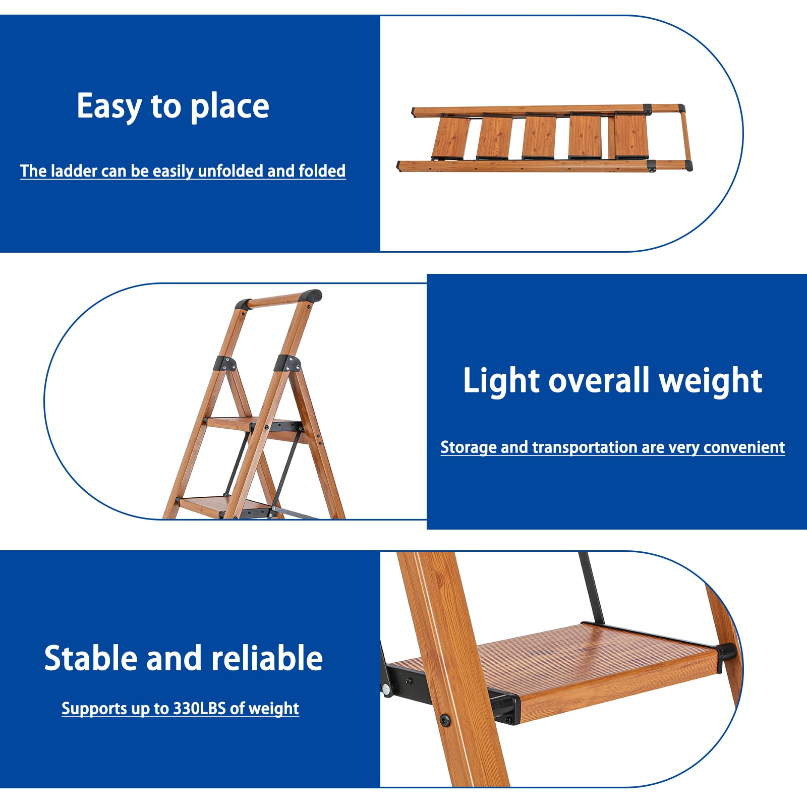 Taburete Plegable de Aluminio Marrón Maocao Hoom con Capacidad de 330 lbs y 5 Peldaños