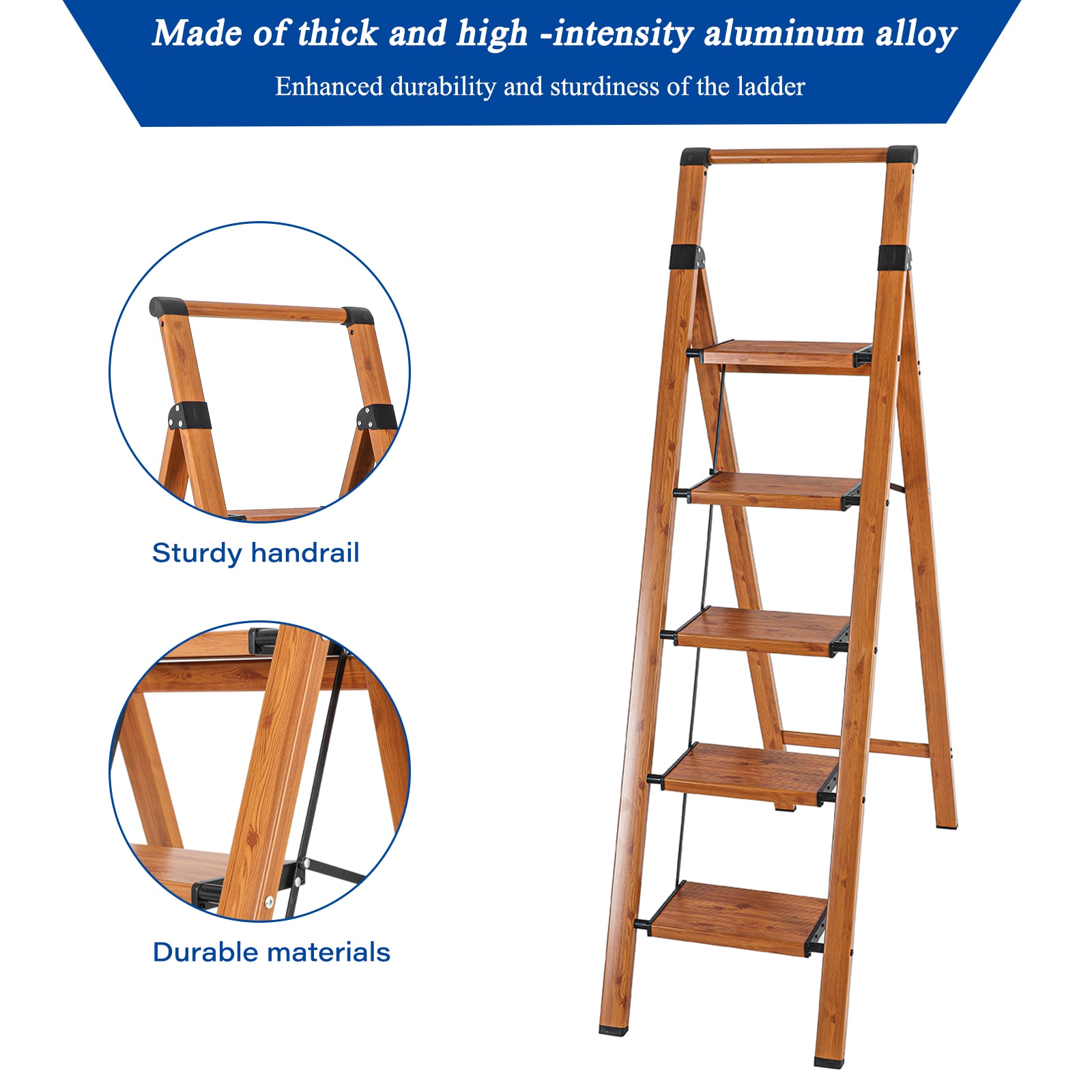 Taburete Plegable de Aluminio Marrón Maocao Hoom con Capacidad de 330 lbs y 5 Peldaños