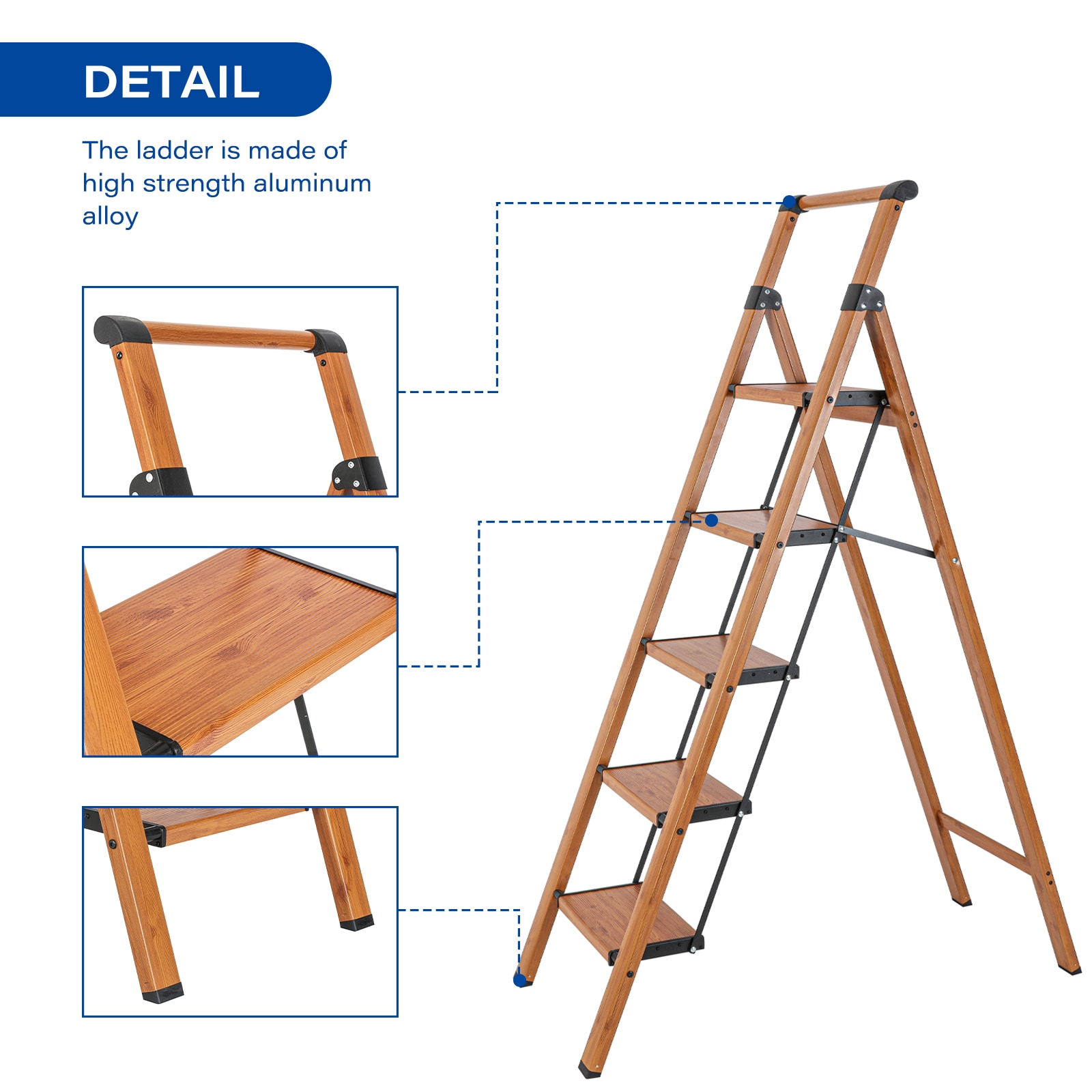 Taburete Plegable de Aluminio Marrón Maocao Hoom con Capacidad de 330 lbs y 5 Peldaños