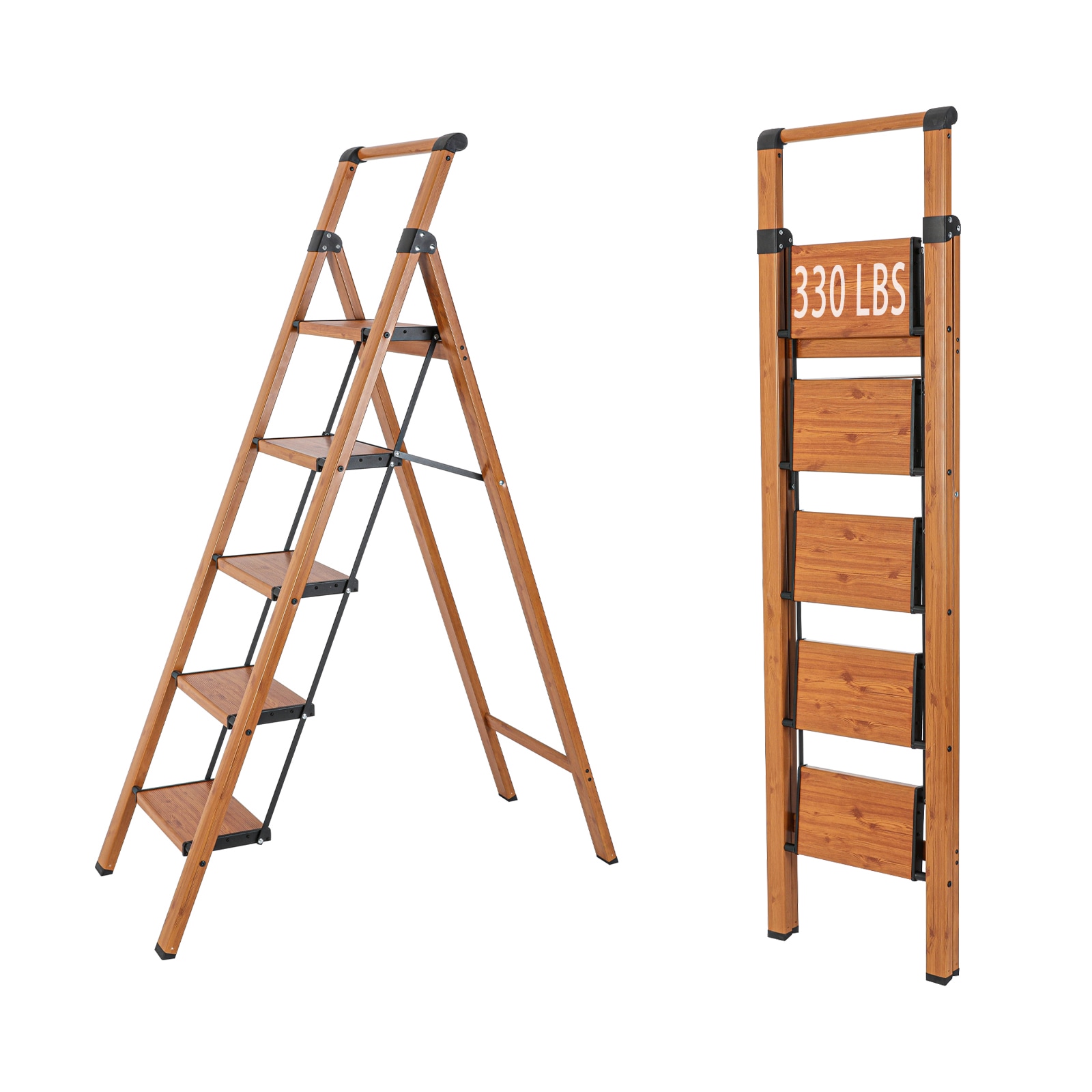 Taburete Plegable de Aluminio Marrón Maocao Hoom con Capacidad de 330 lbs y 5 Peldaños