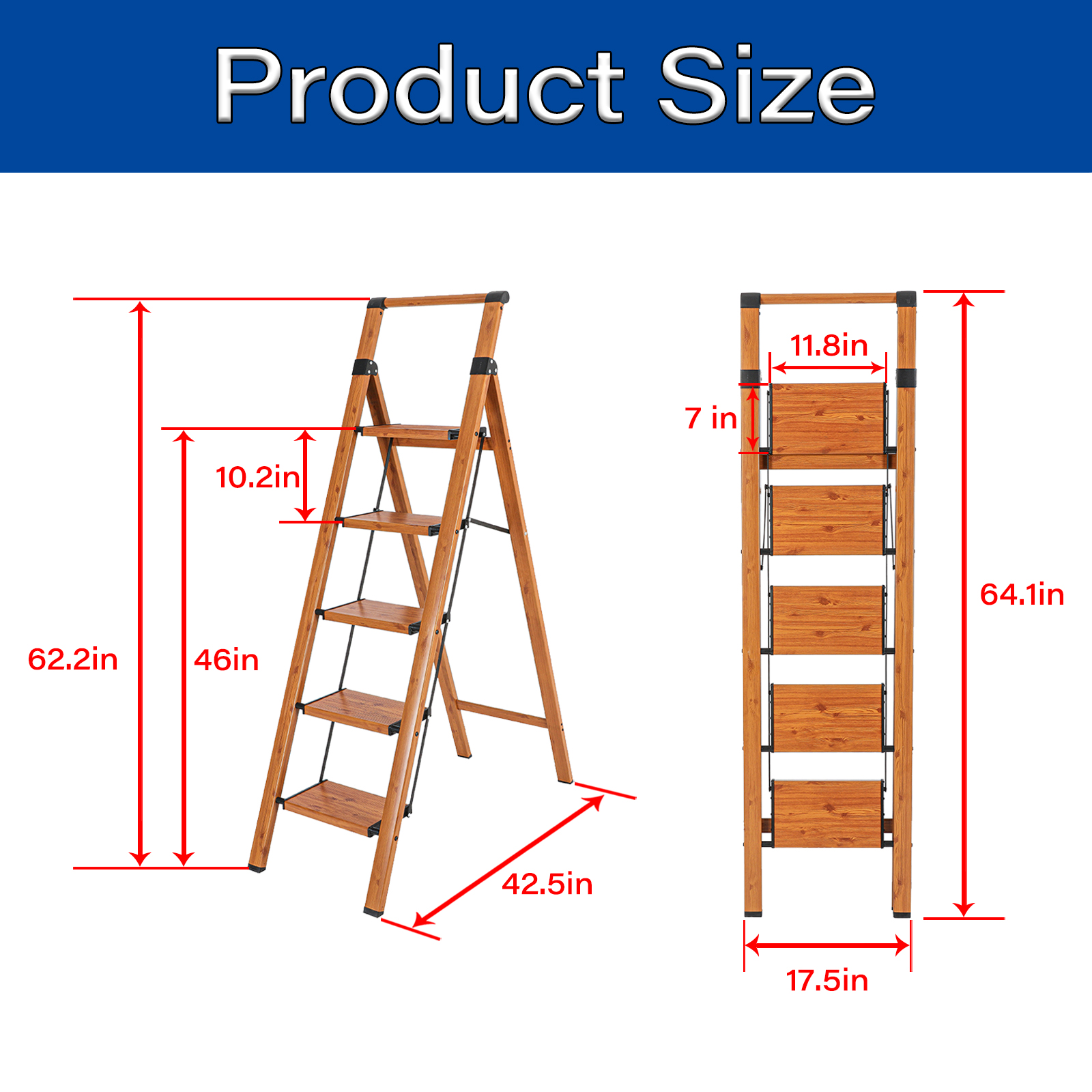 Taburete Plegable de Aluminio Marrón Maocao Hoom con Capacidad de 330 lbs y 5 Peldaños
