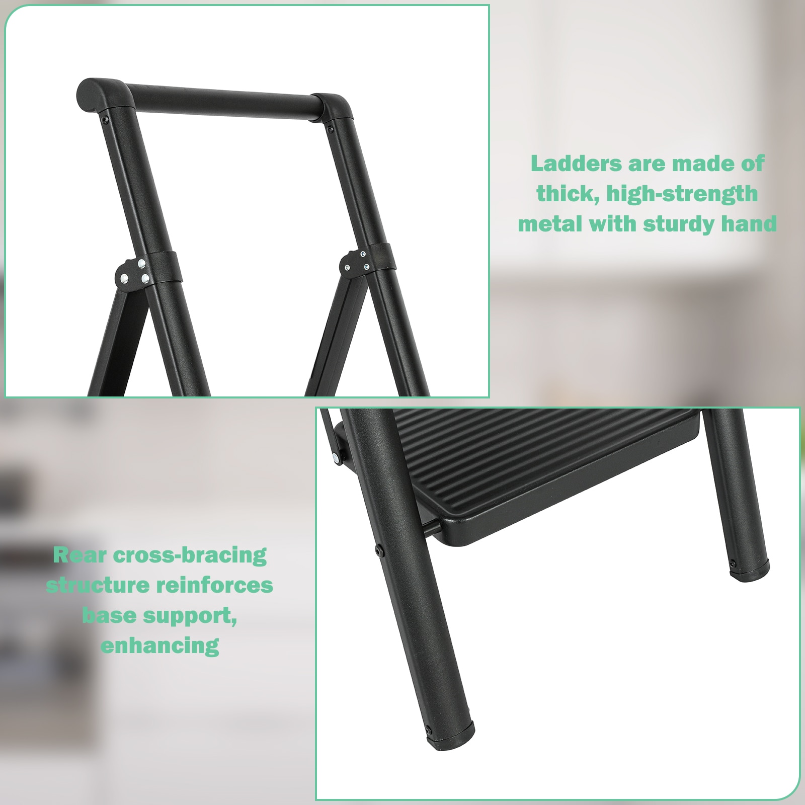Escalón plegable de acero negro con capacidad de 330 lbs y 3 peldaños Maocao Hoom JL-F4-T3B