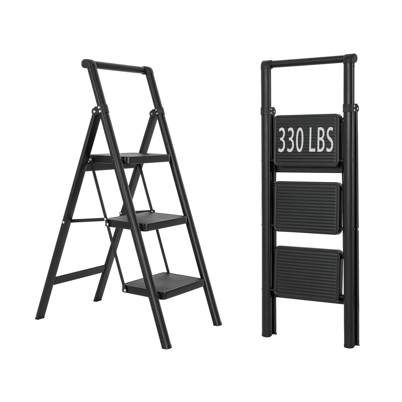 Escalón plegable de acero negro con capacidad de 330 lbs y 3 peldaños Maocao Hoom JL-F4-T3B