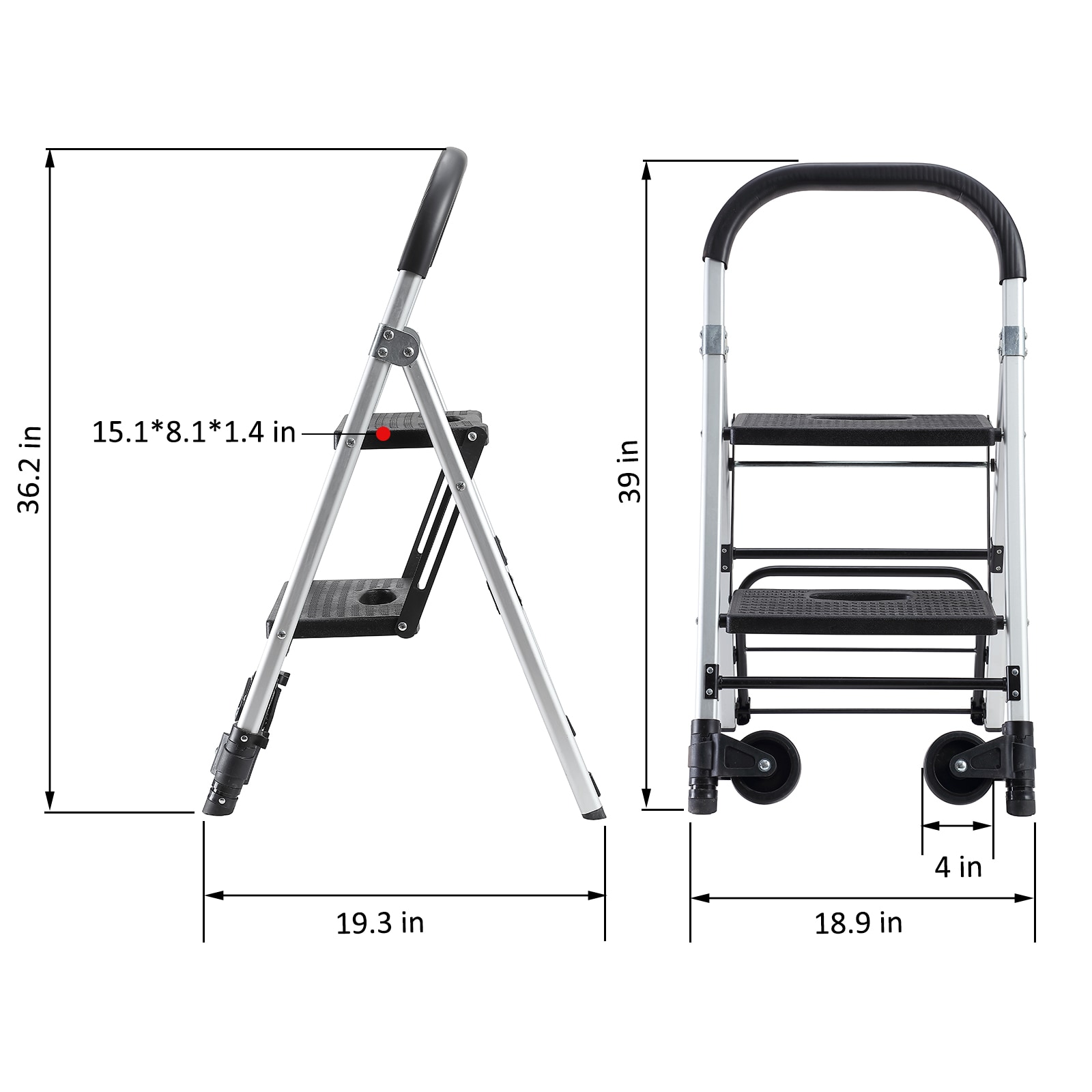 Escalera plegable de doble uso Maocao Hoom para camión de 2 peldaños con capacidad de 265 lb en aluminio negro.