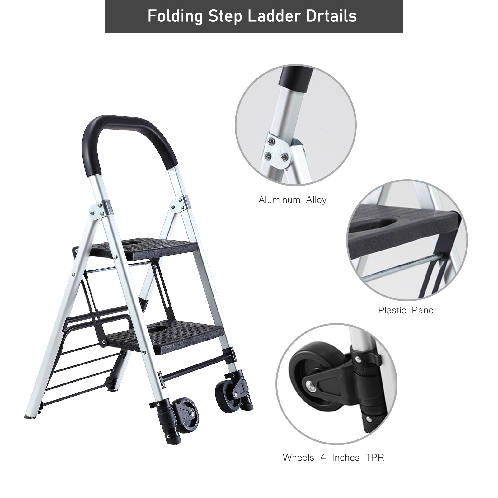 Escalera plegable de doble uso Maocao Hoom para camión de 2 peldaños con capacidad de 265 lb en aluminio negro.