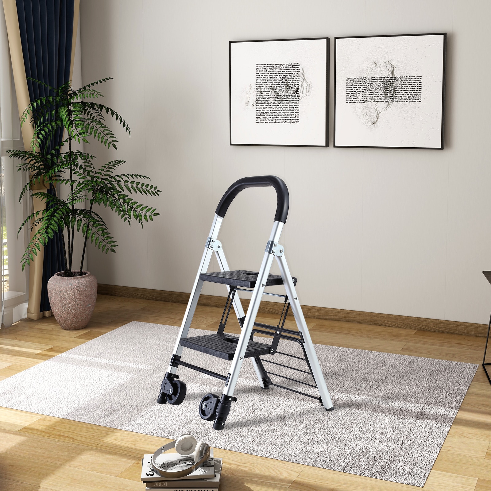 Escalera plegable de doble uso Maocao Hoom para camión de 2 peldaños con capacidad de 265 lb en aluminio negro.