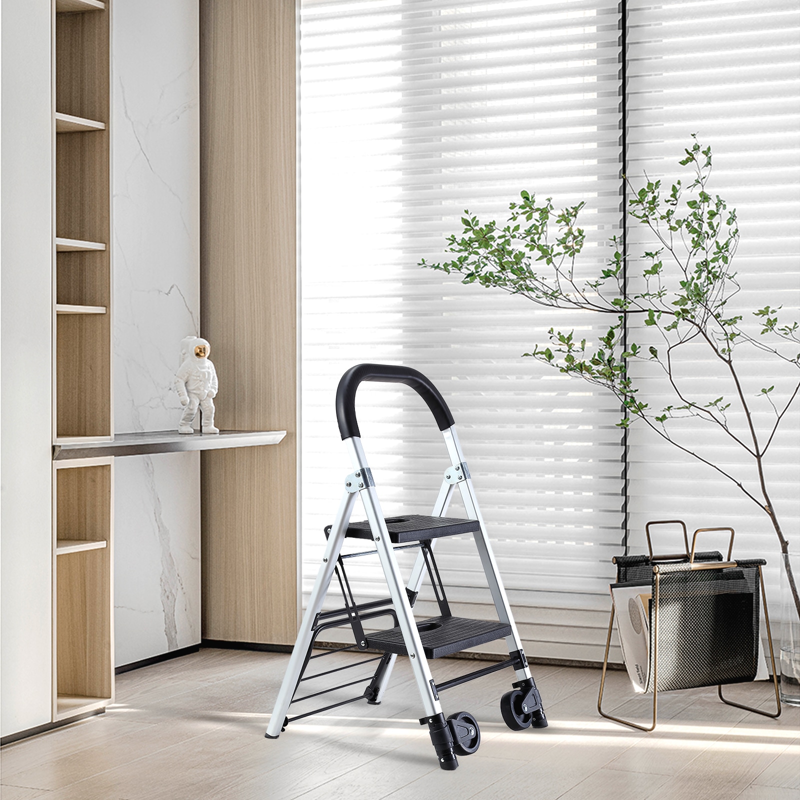 Escalera plegable de doble uso Maocao Hoom para camión de 2 peldaños con capacidad de 265 lb en aluminio negro.