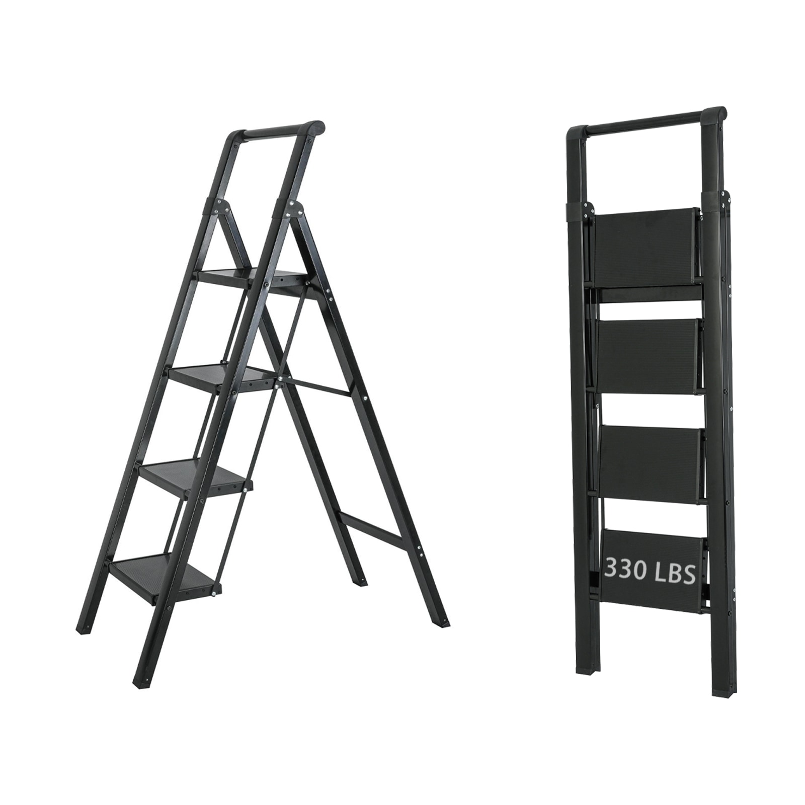 Escalón plegable de aluminio negro con capacidad de 330 libras Maocao Hoom de 4 pasos BH171333B.