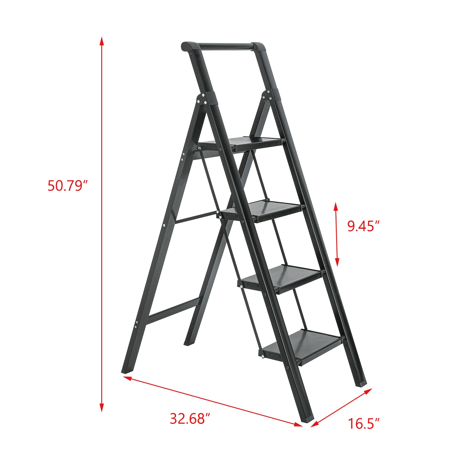 Taburete Plegable de Acero Negro con Capacidad de 330 lb y 4 Peldaños Maocao Hoom JL-F4-T4B