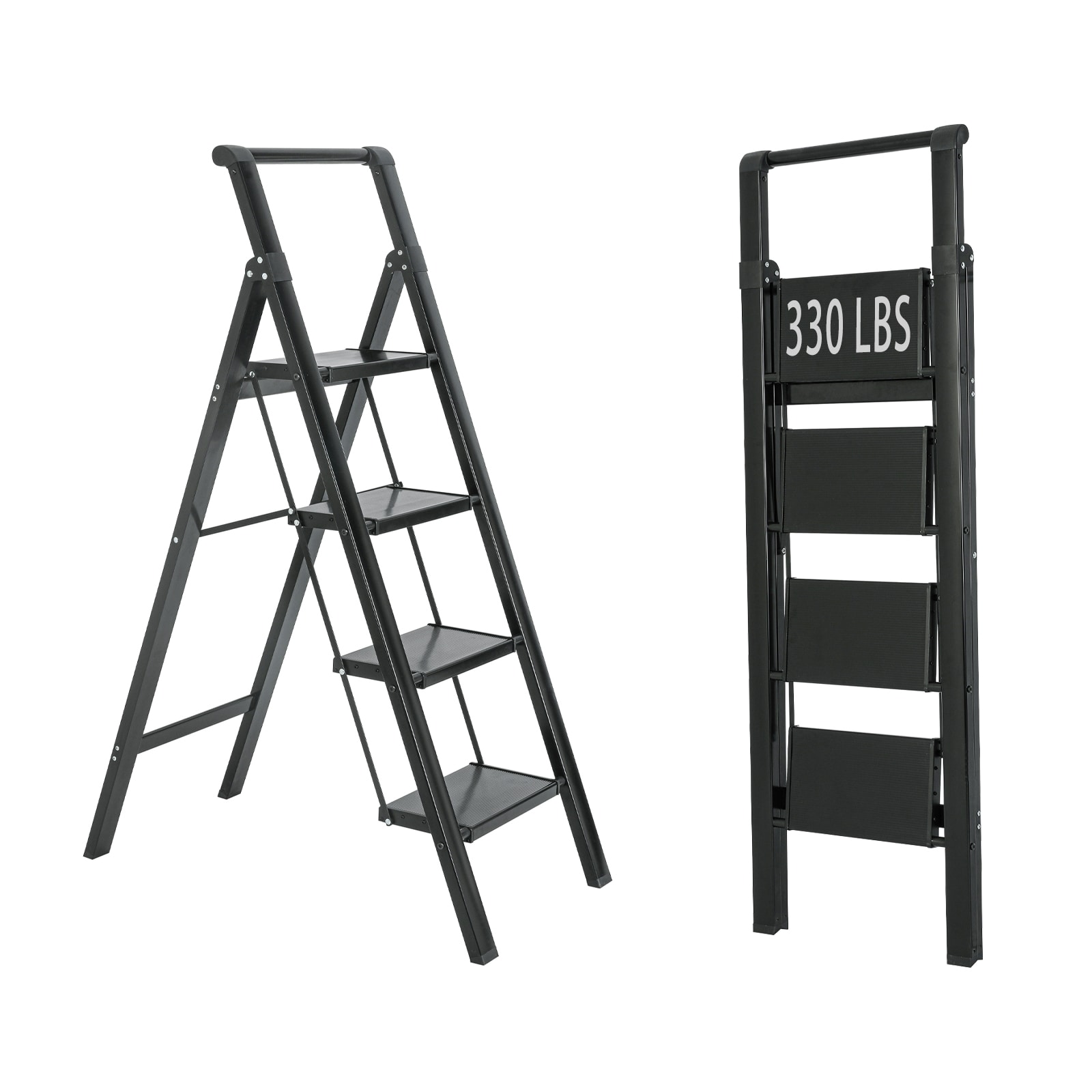 Taburete Plegable de Acero Negro con Capacidad de 330 lb y 4 Peldaños Maocao Hoom JL-F4-T4B