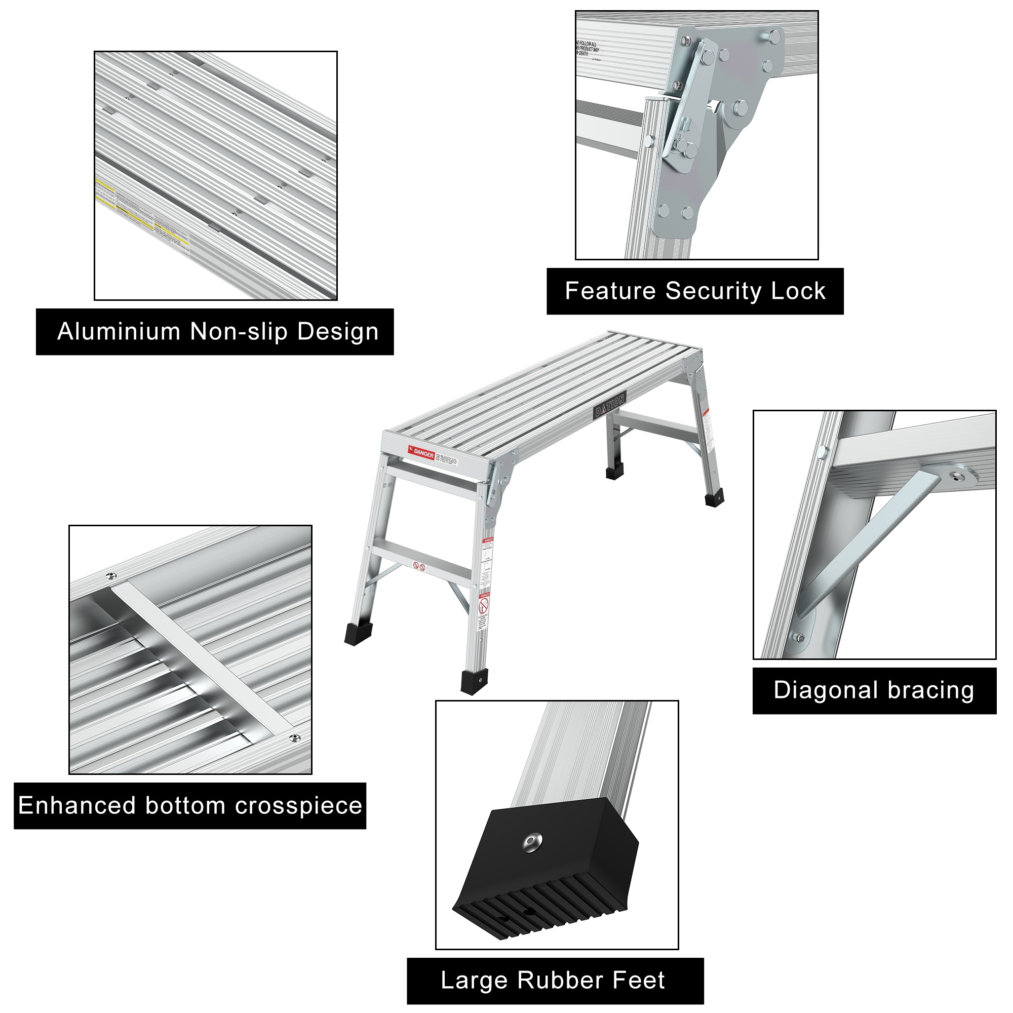 Escalón Plegable de Aluminio Plateado con Capacidad de 225 libras Kahomvis DATI-QPW1-4572