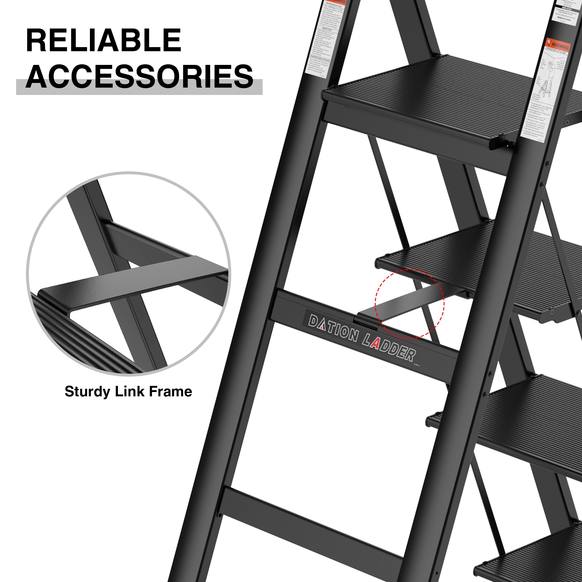 Taburete Plegable de Aluminio Negro con Capacidad de 300 lbs. de 4 Pasos Kahomvis
